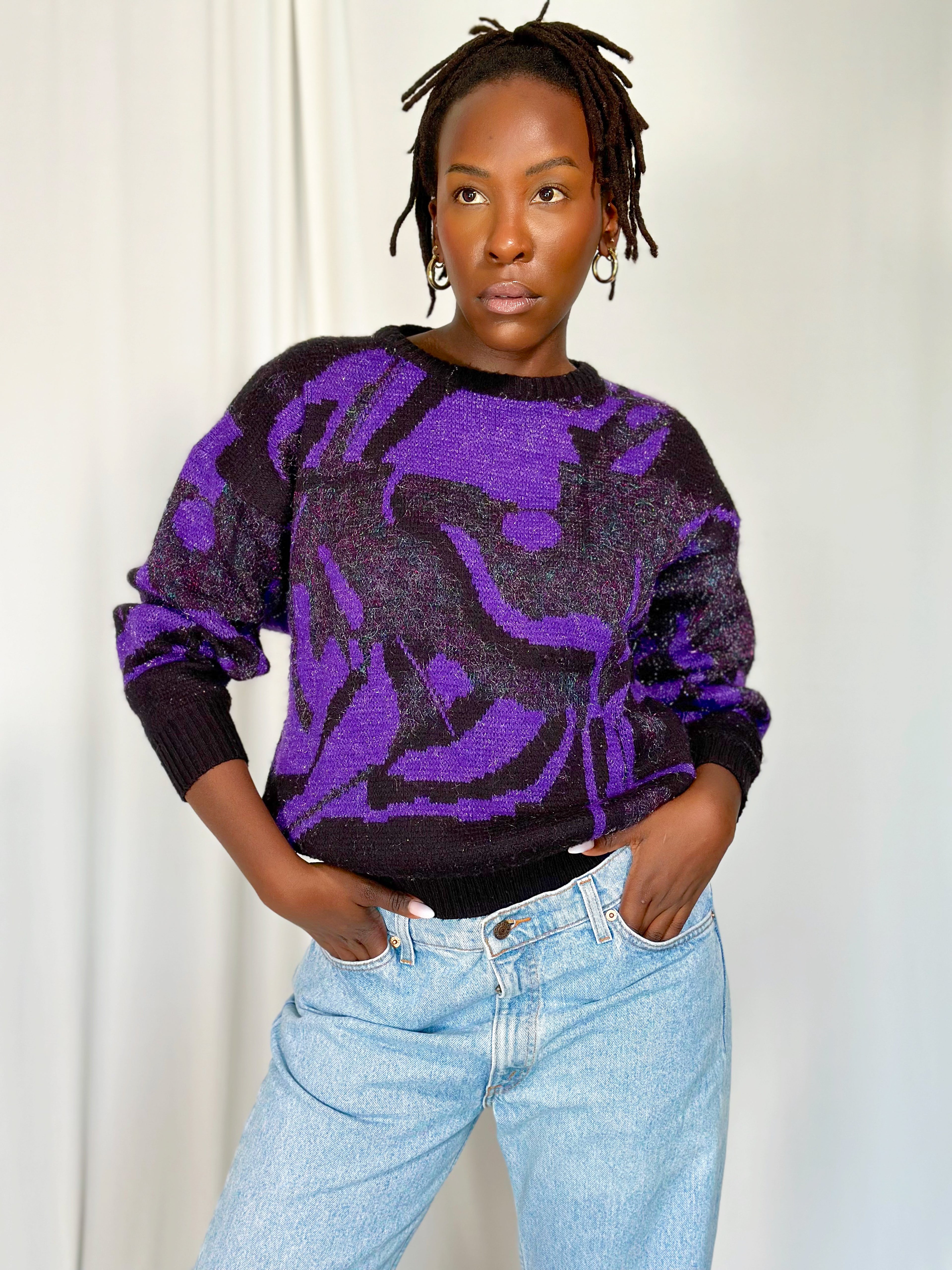 Purple Black 80s Sweater