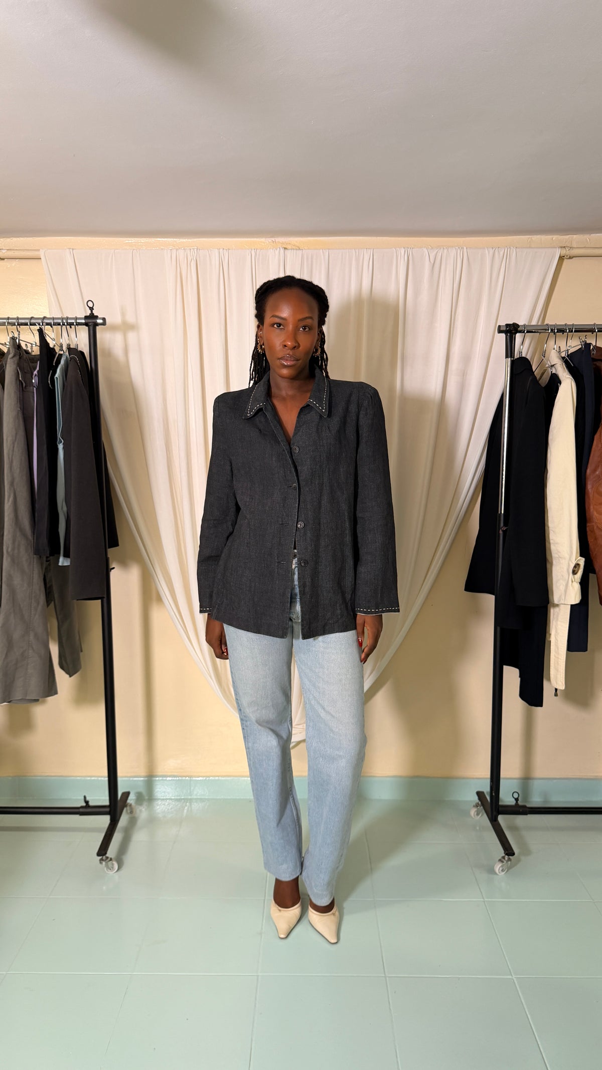 Vintage Linen Blazer Insolite Blazer [42]