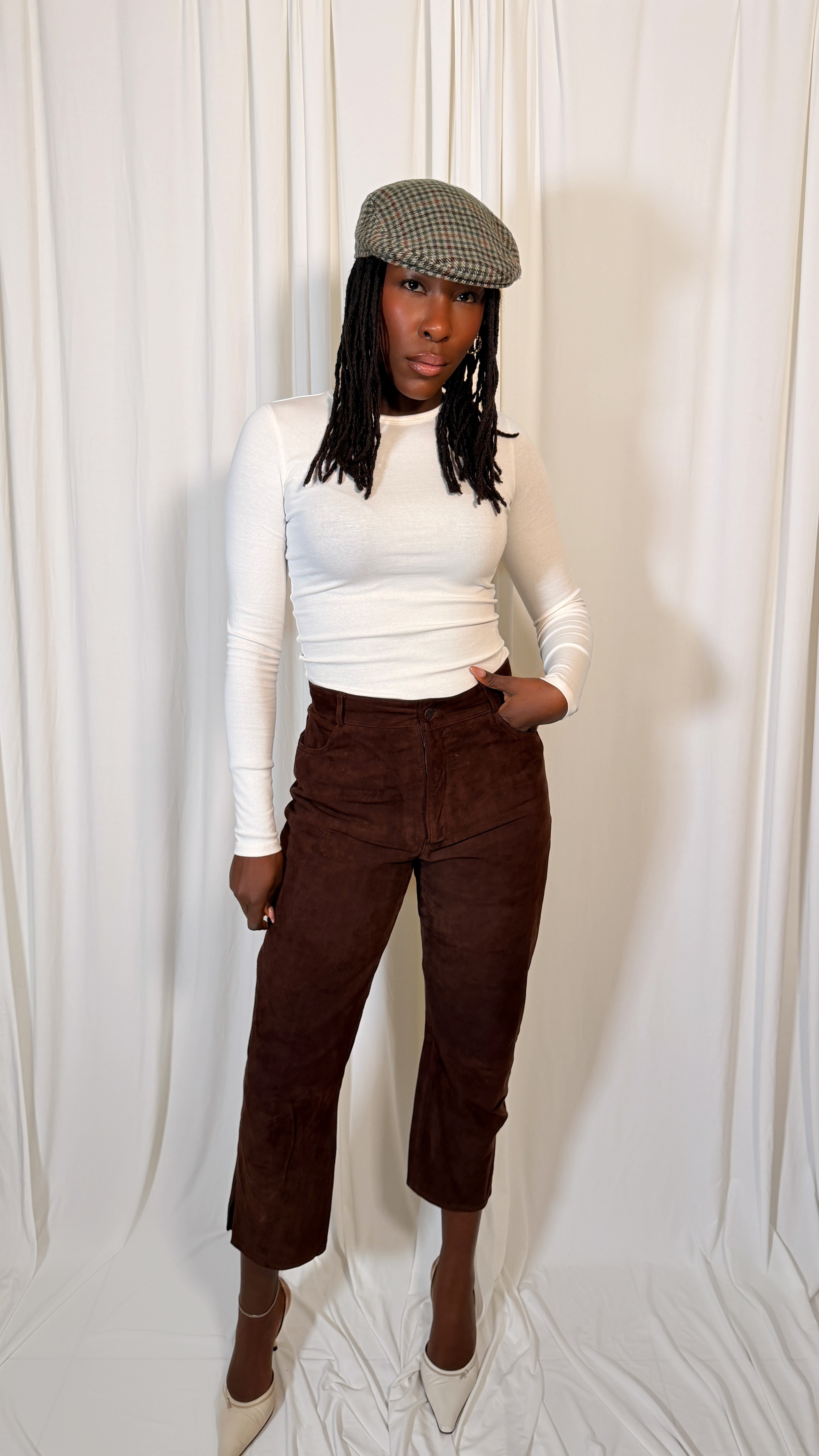 Ensemble vintage en cuir suédé