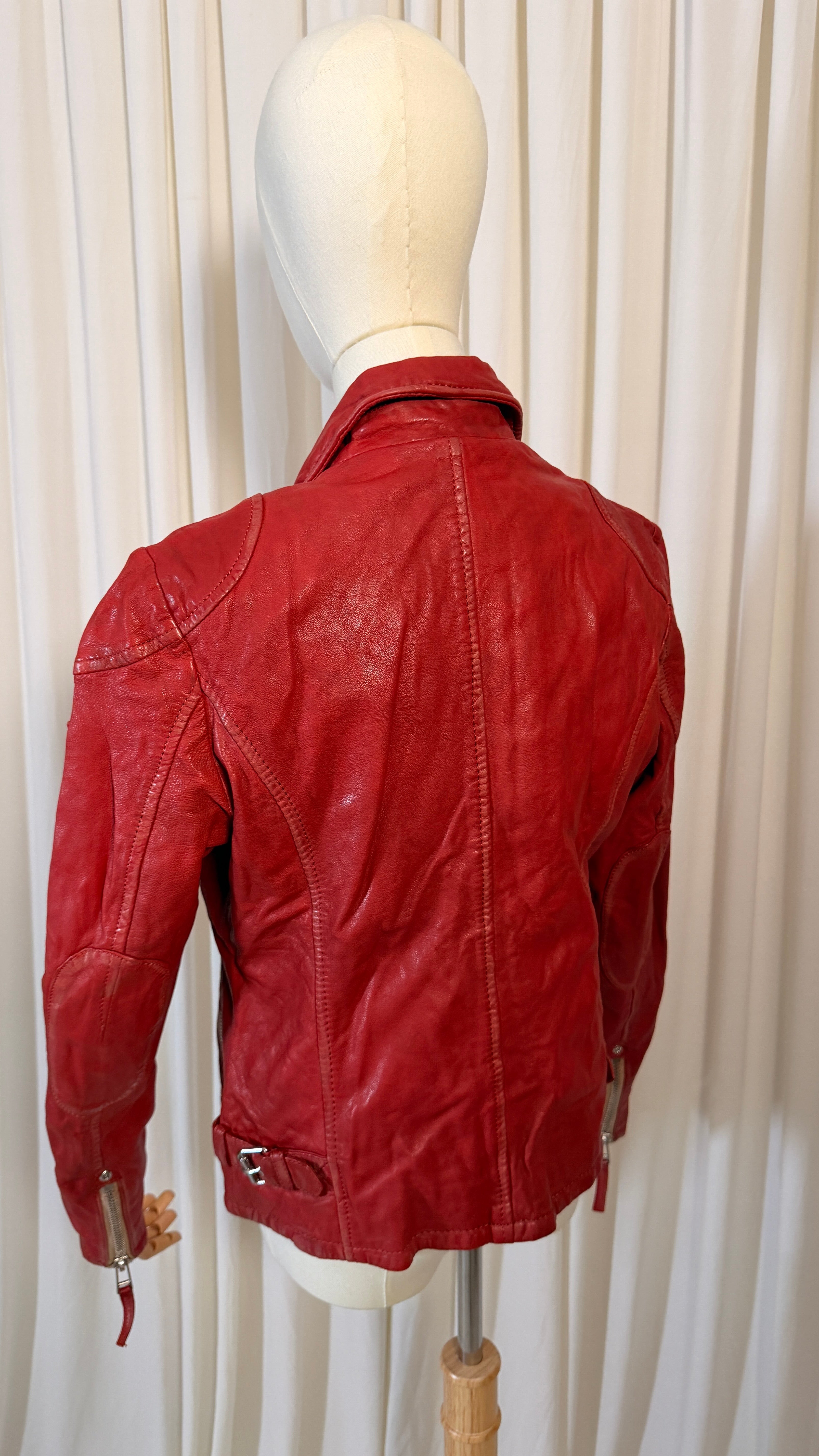 Blouson de motard en cuir rouge [L]
