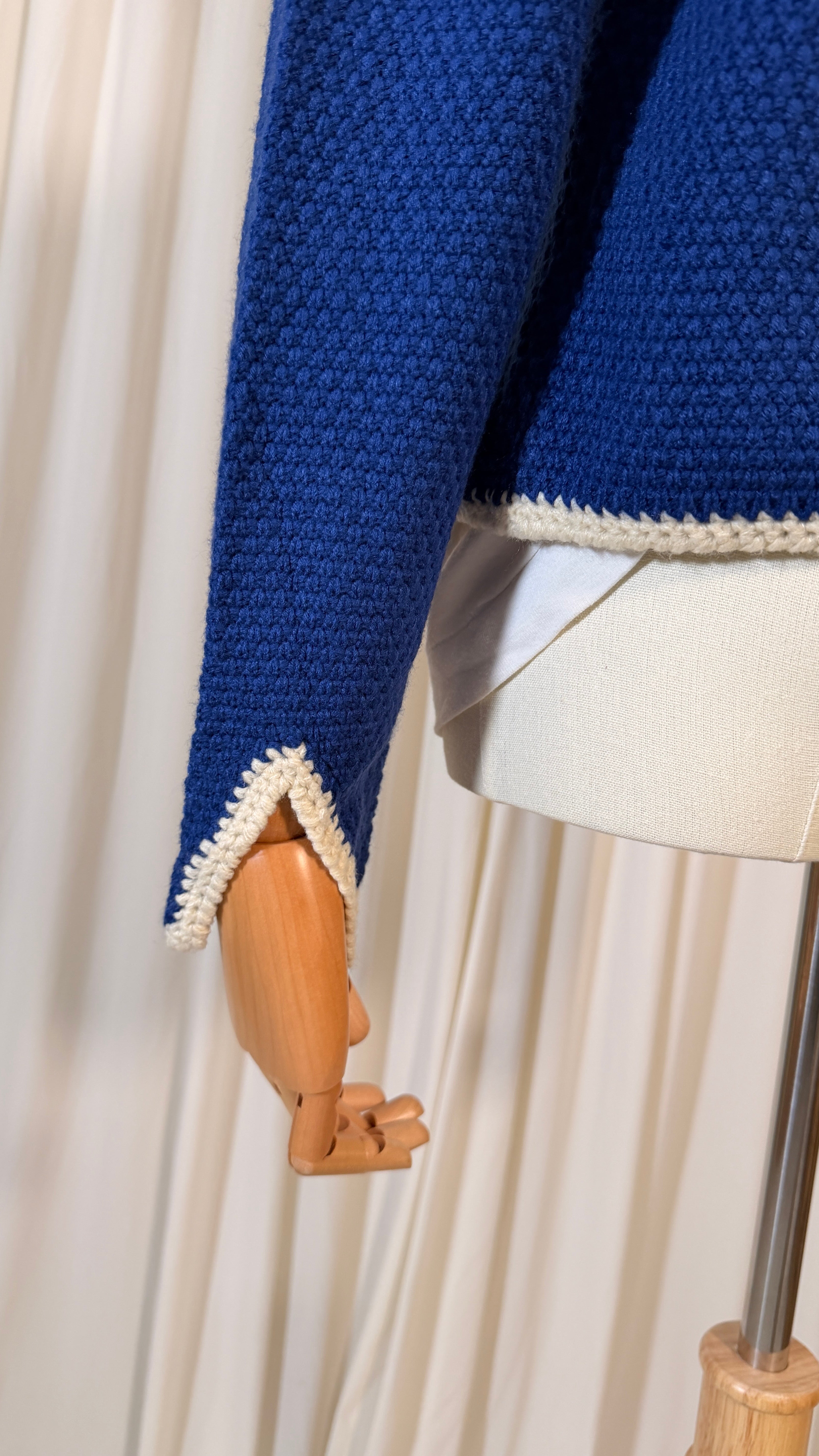 Cardigan vintage en maille bleu [L]