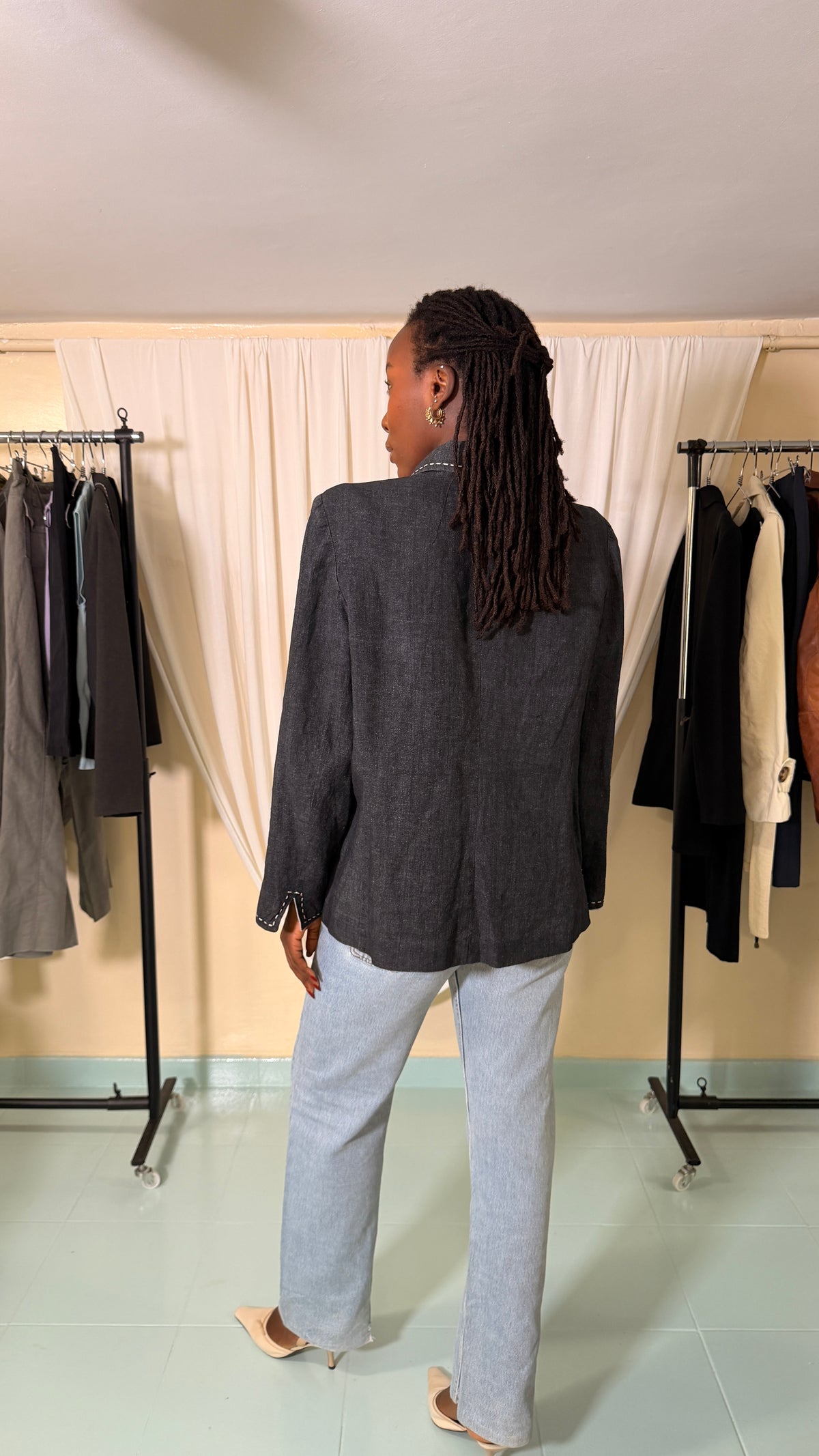 Vintage Linen Blazer Insolite Blazer [42]