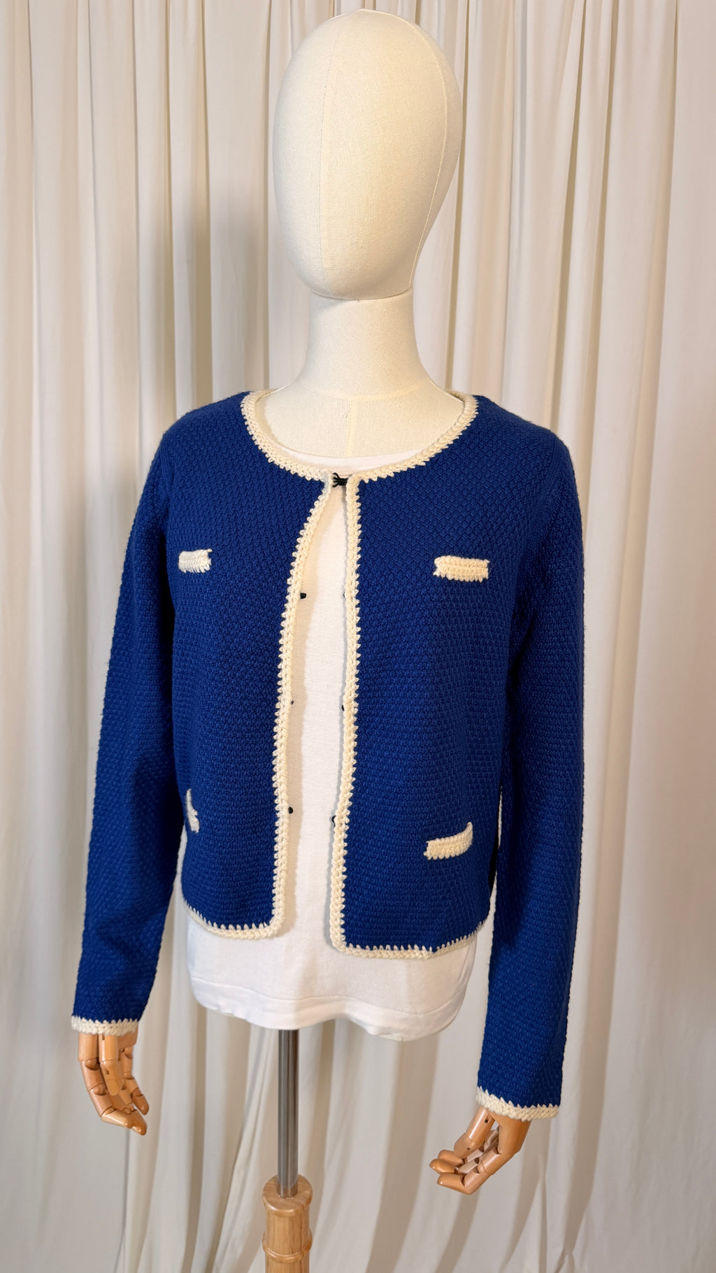 Cardigan vintage en maille bleu [L]
