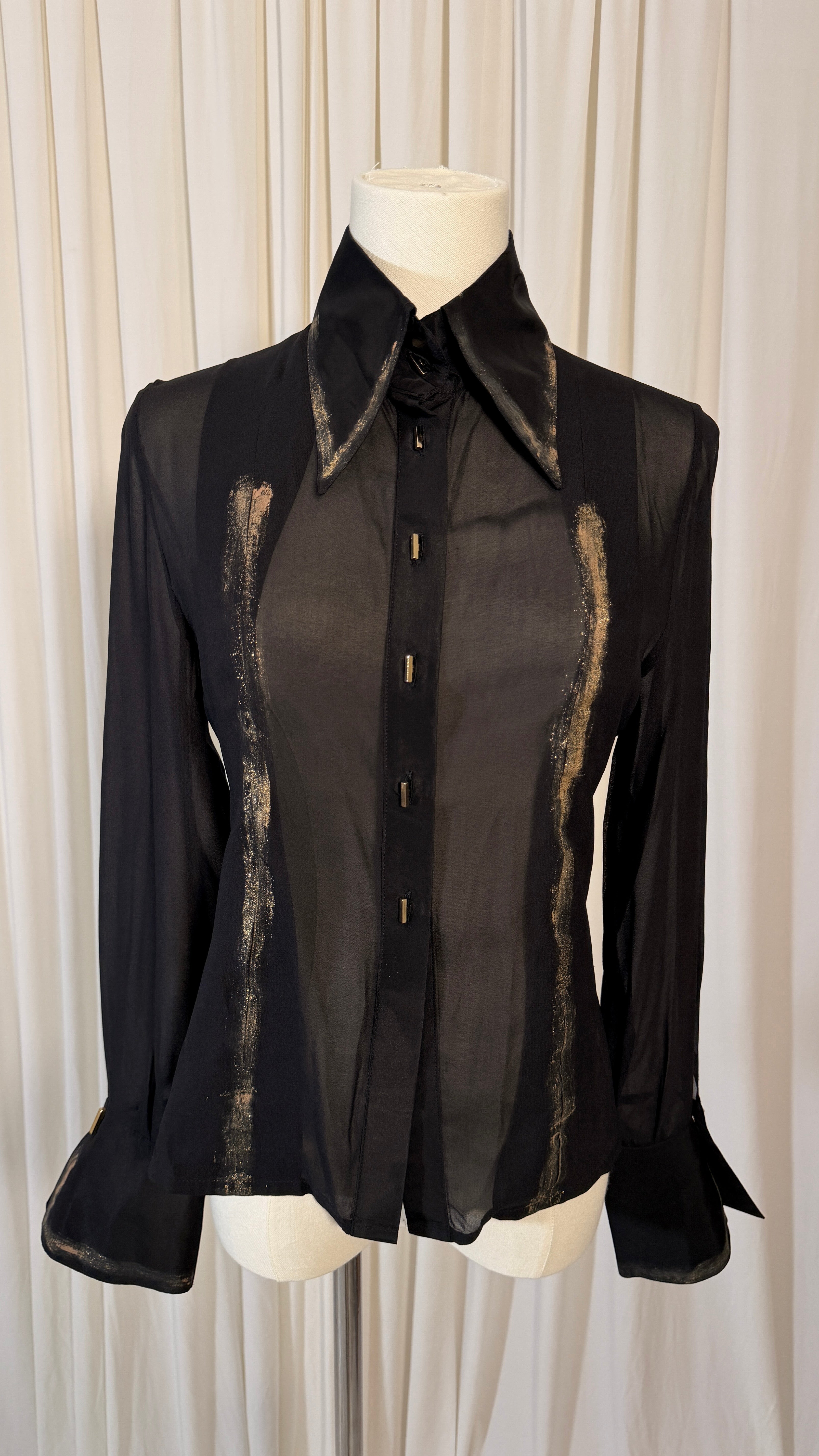 Blouse vintage en soie noire [XS]