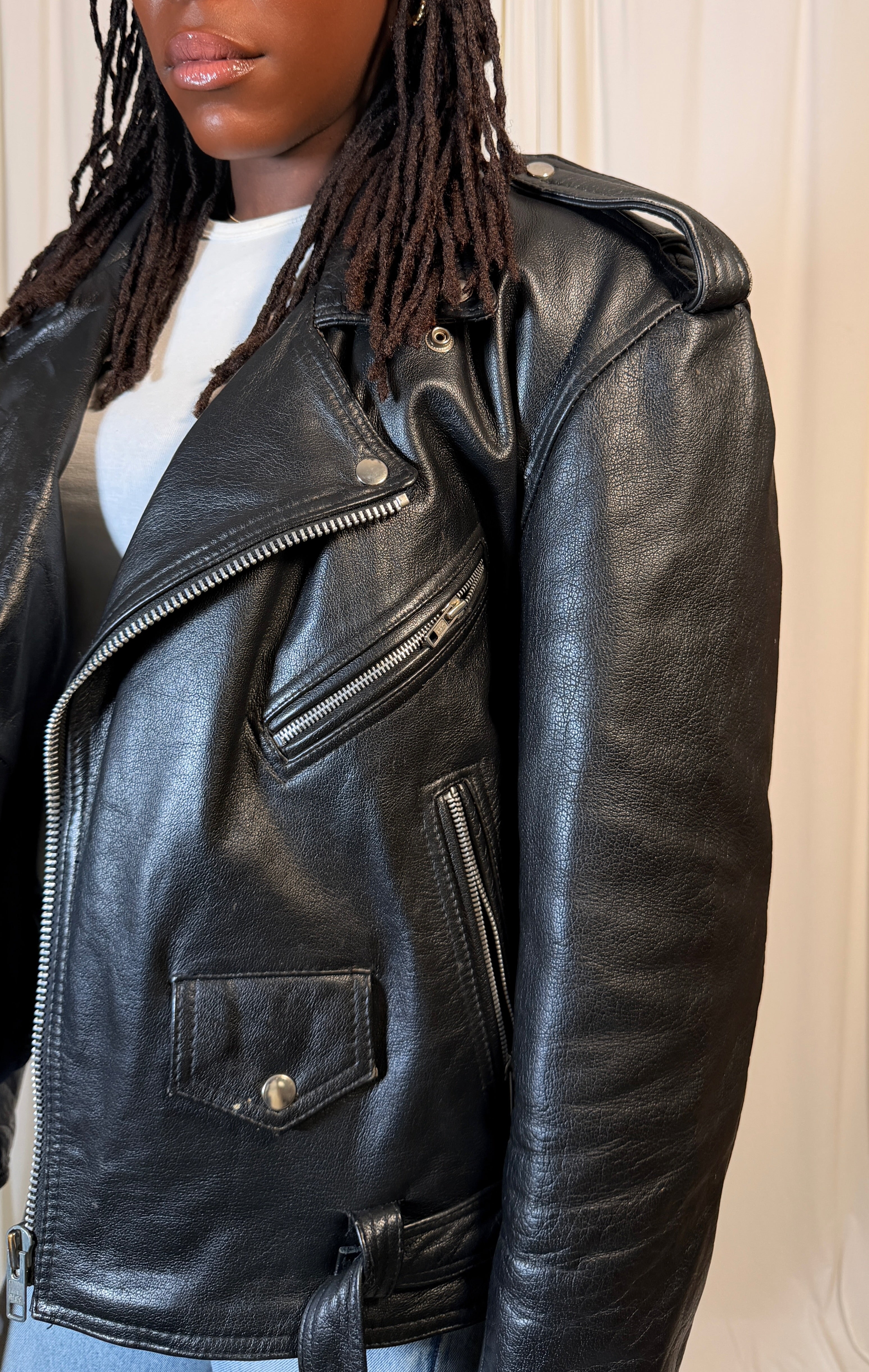 Blouson de motard en cuir vintage [Taille L]
