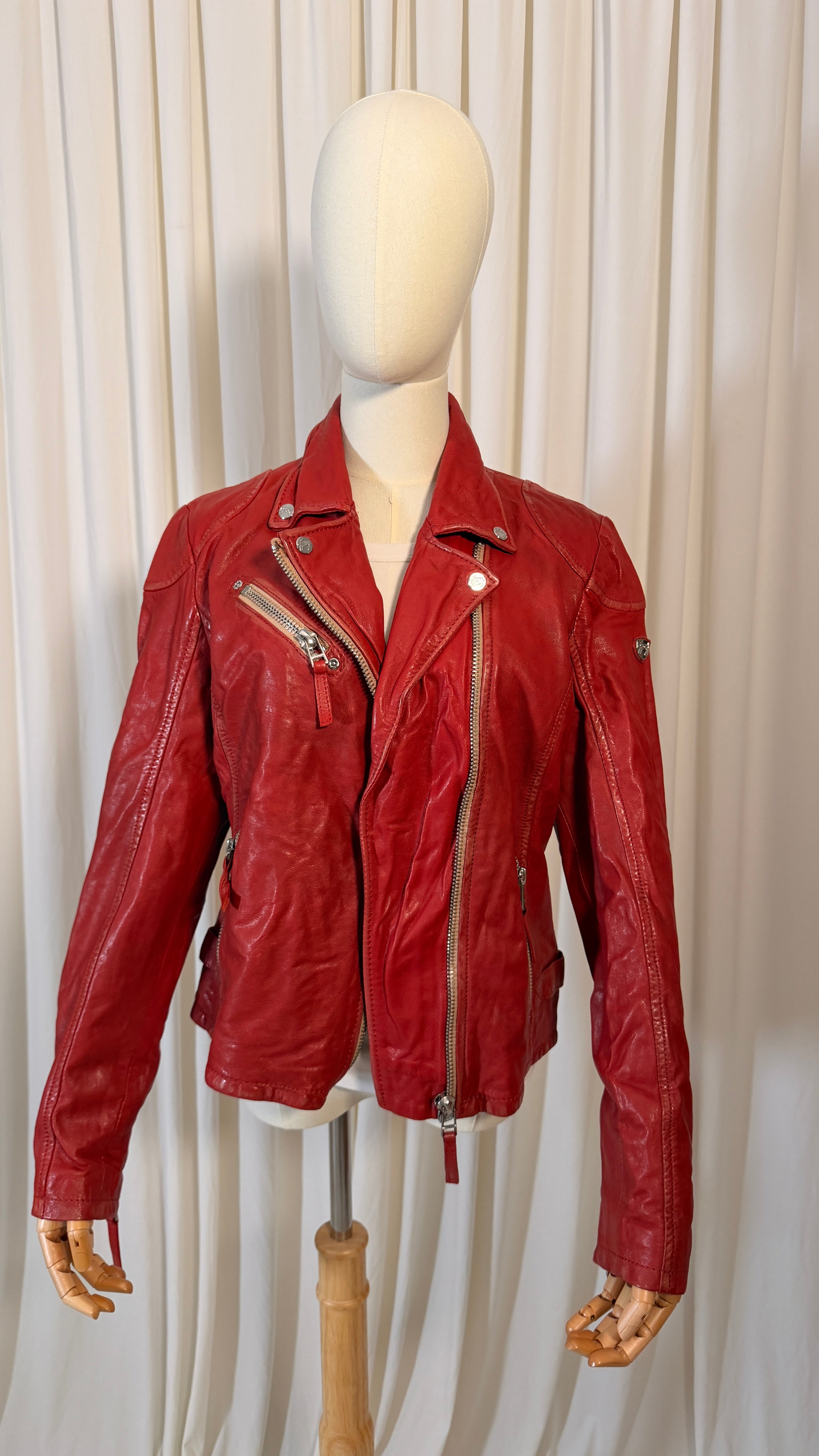 Blouson de motard en cuir rouge [L]