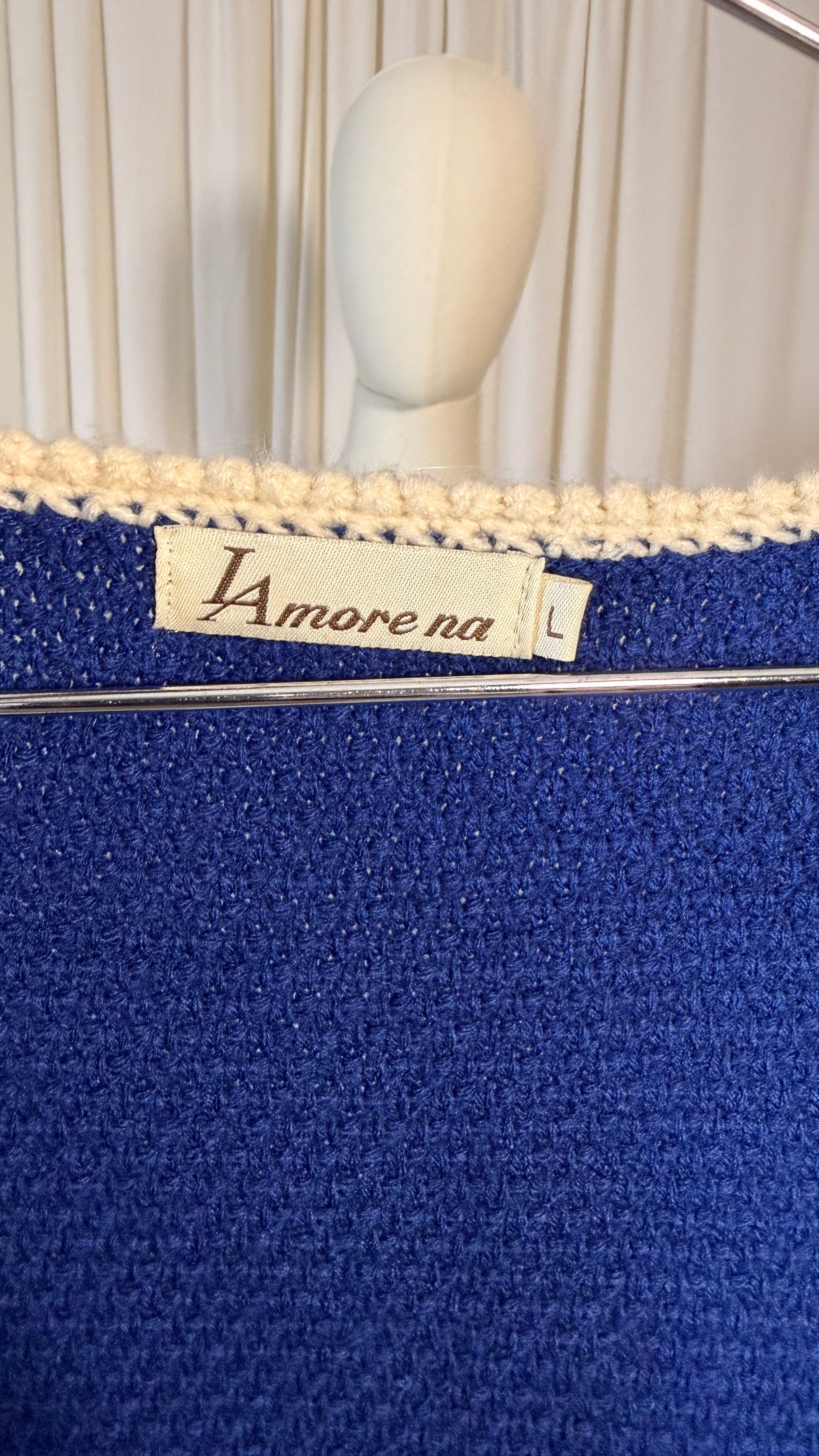 Cardigan vintage en maille bleu [L]