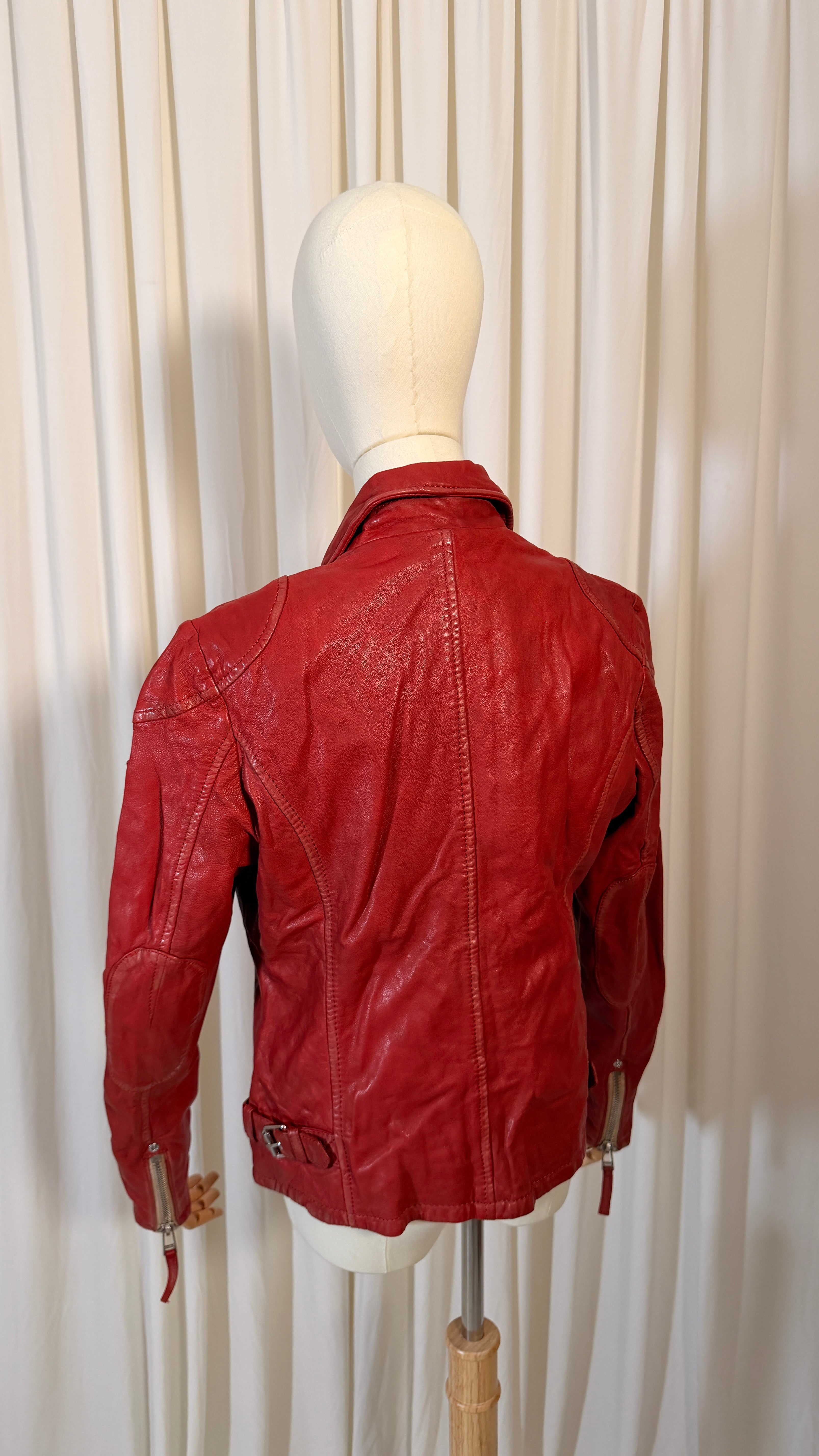 Blouson de motard en cuir rouge [L]