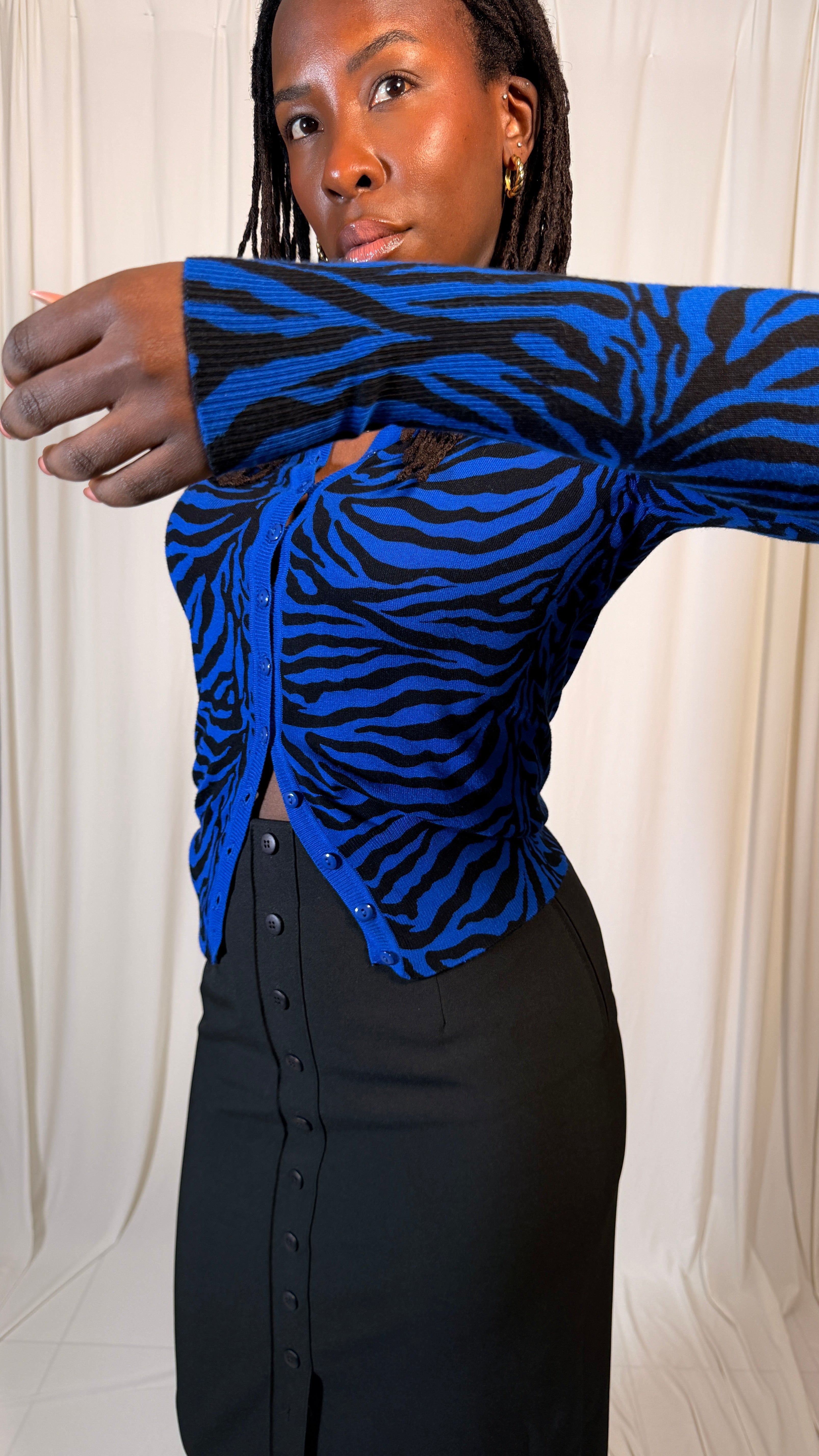 Cardigan vintage zèbre bleu