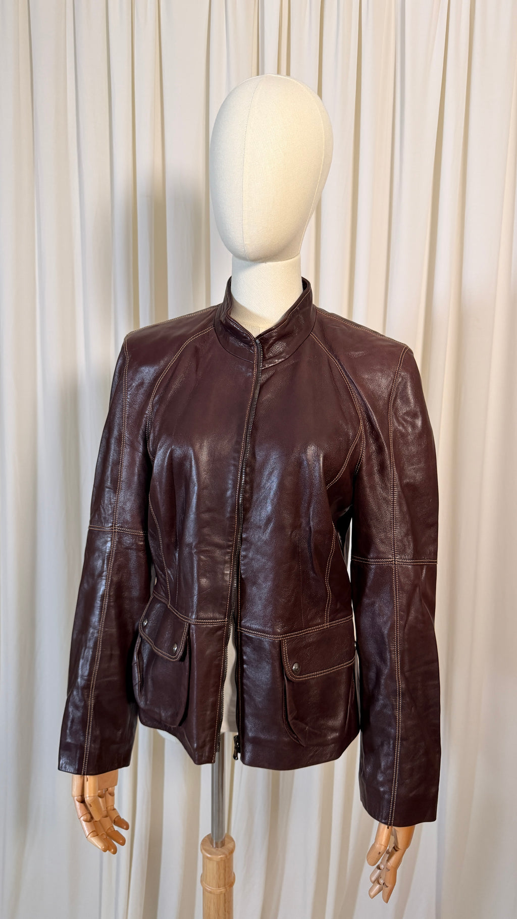 Blouson en cuir marron foncé années 90