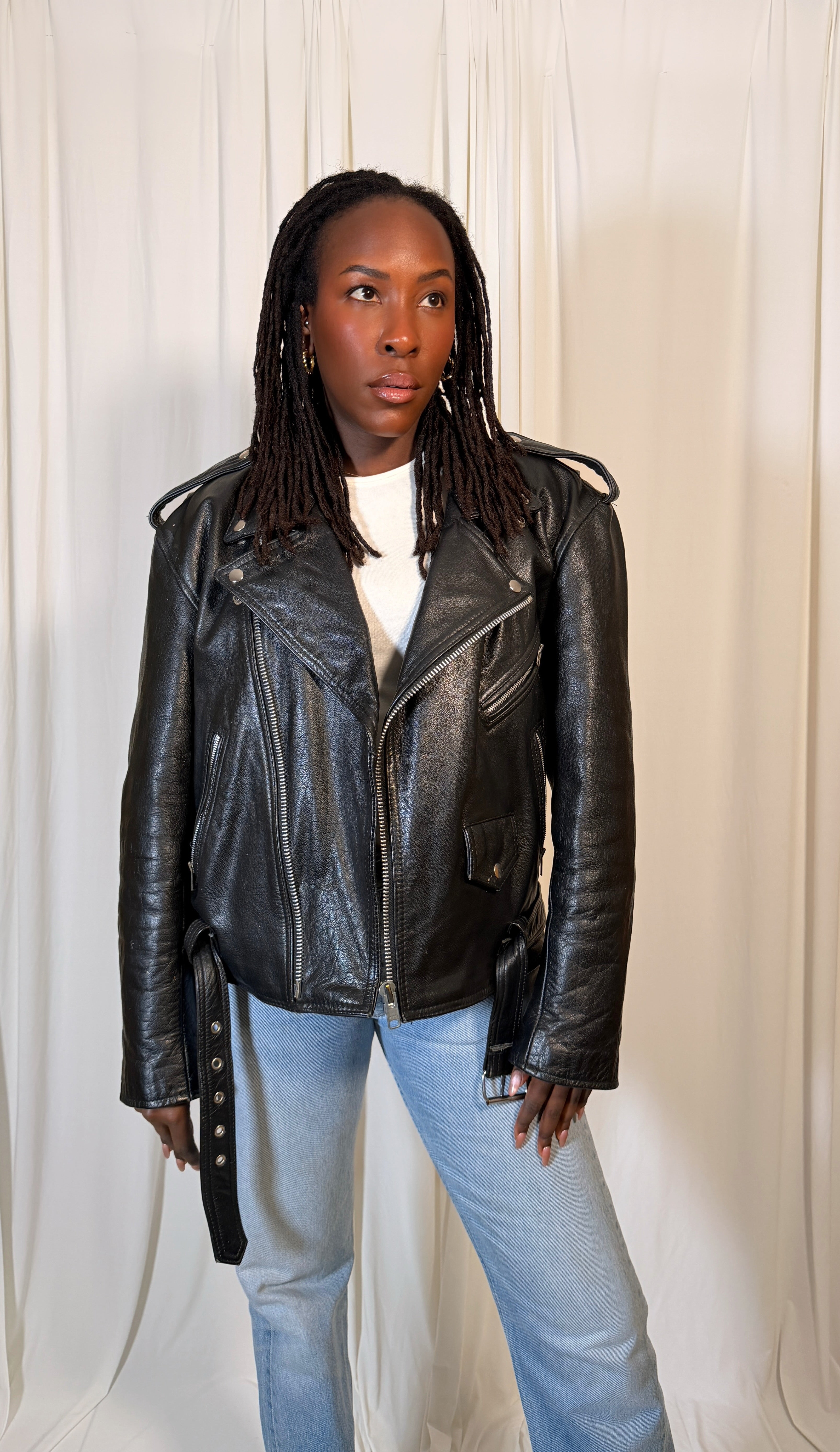 Blouson de motard en cuir vintage [Taille L]