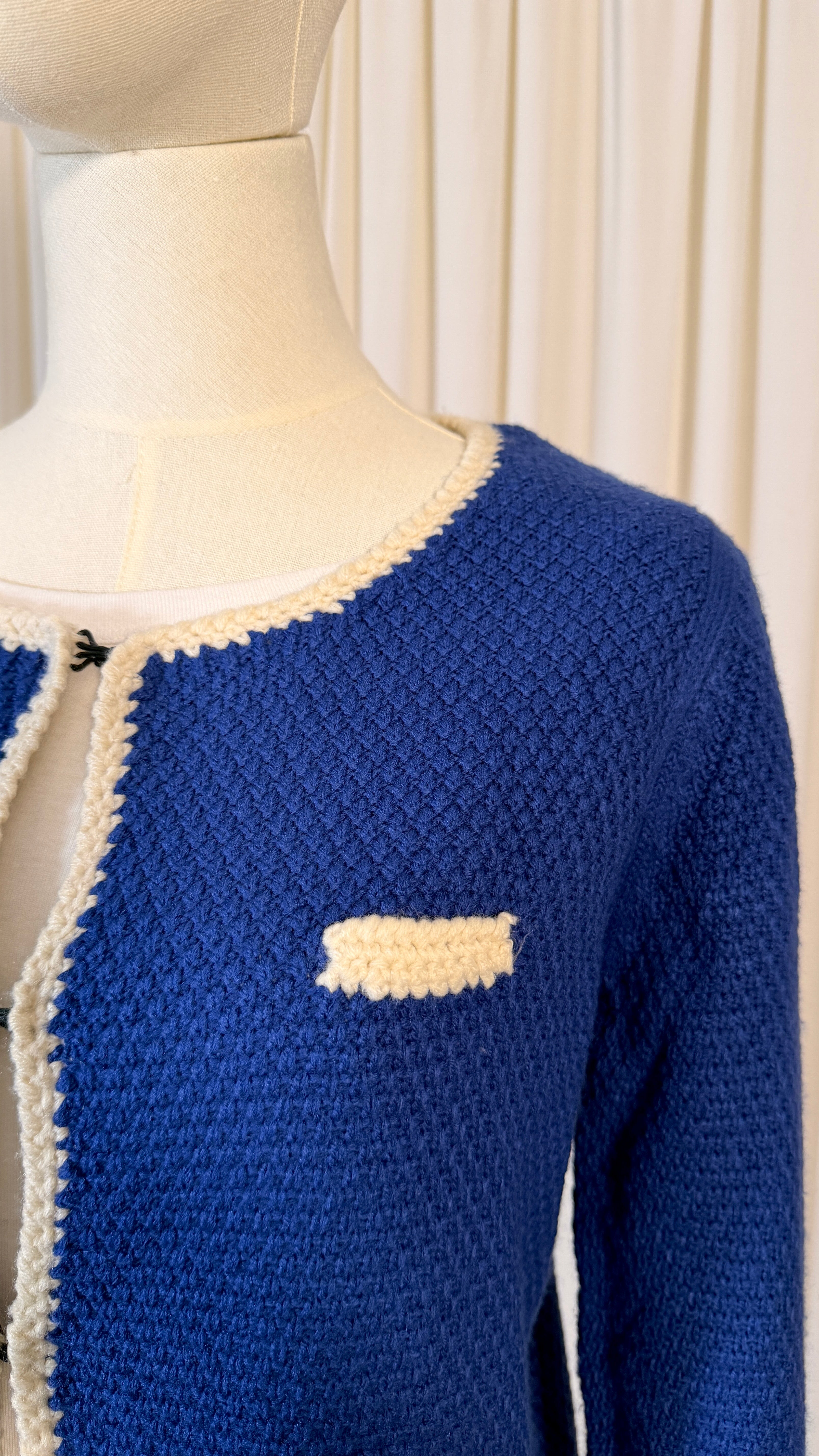 Cardigan vintage en maille bleu [L]