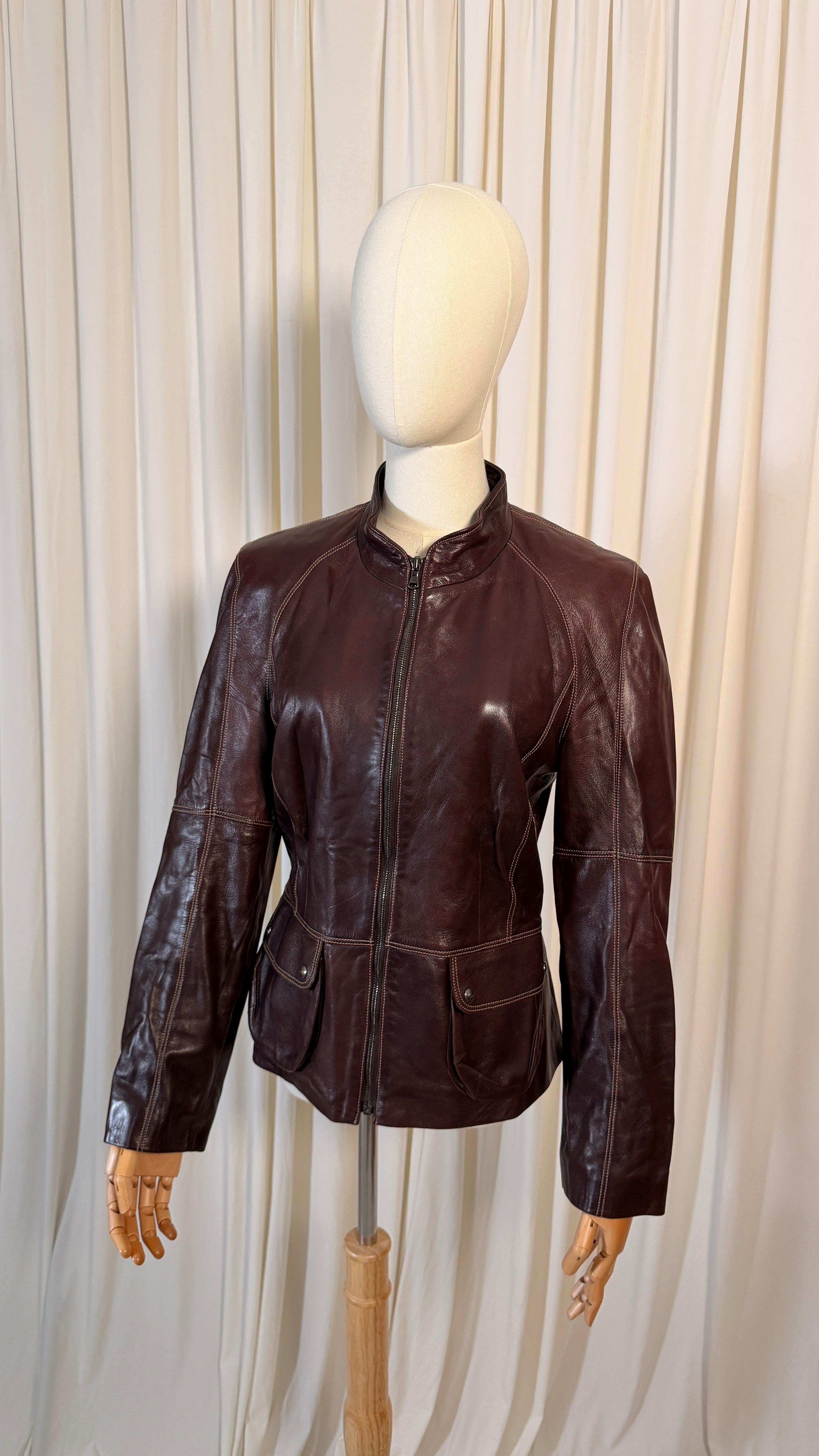 Blouson en cuir marron foncé années 90
