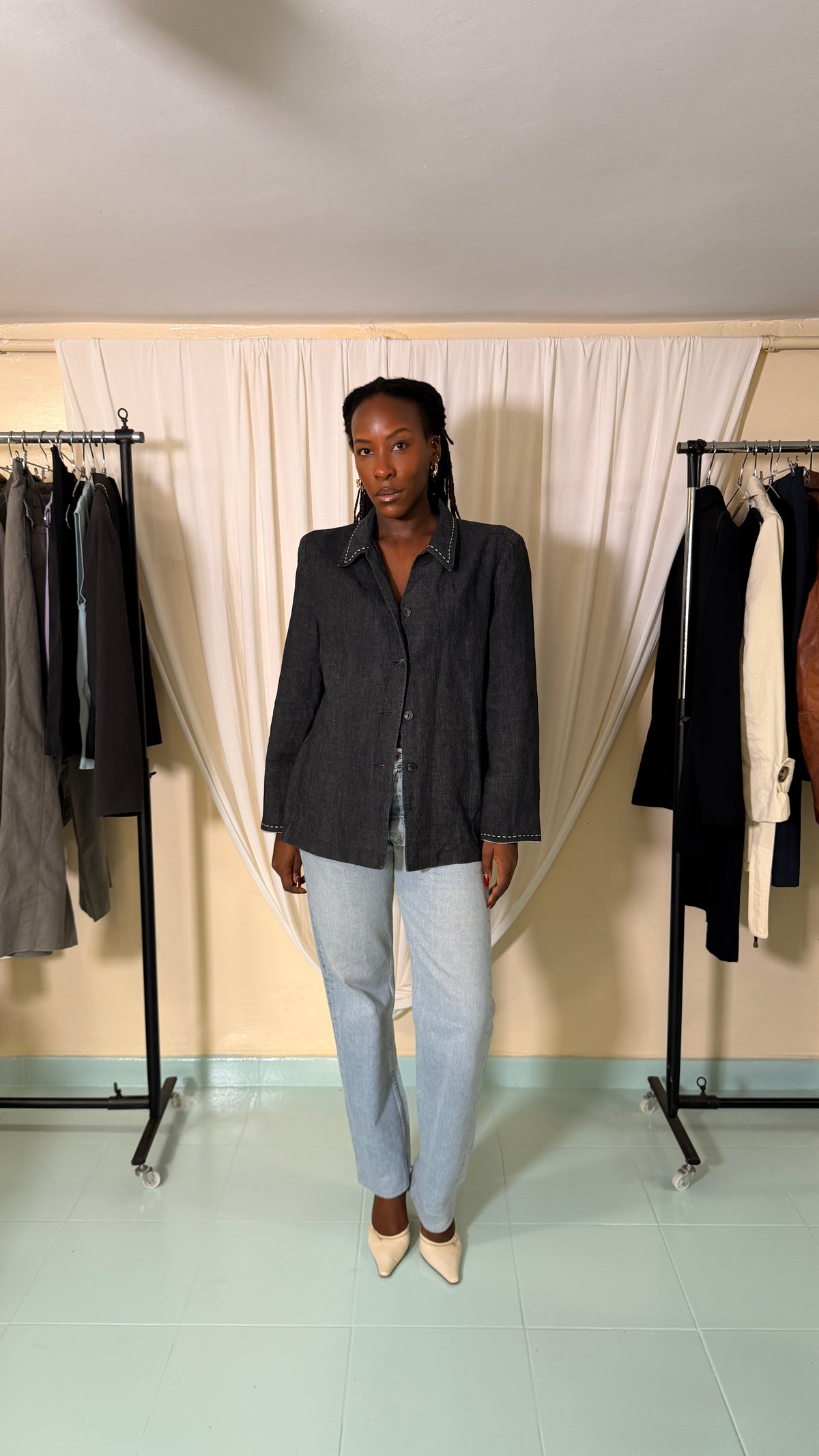 Vintage Linen Blazer Insolite Blazer [42]