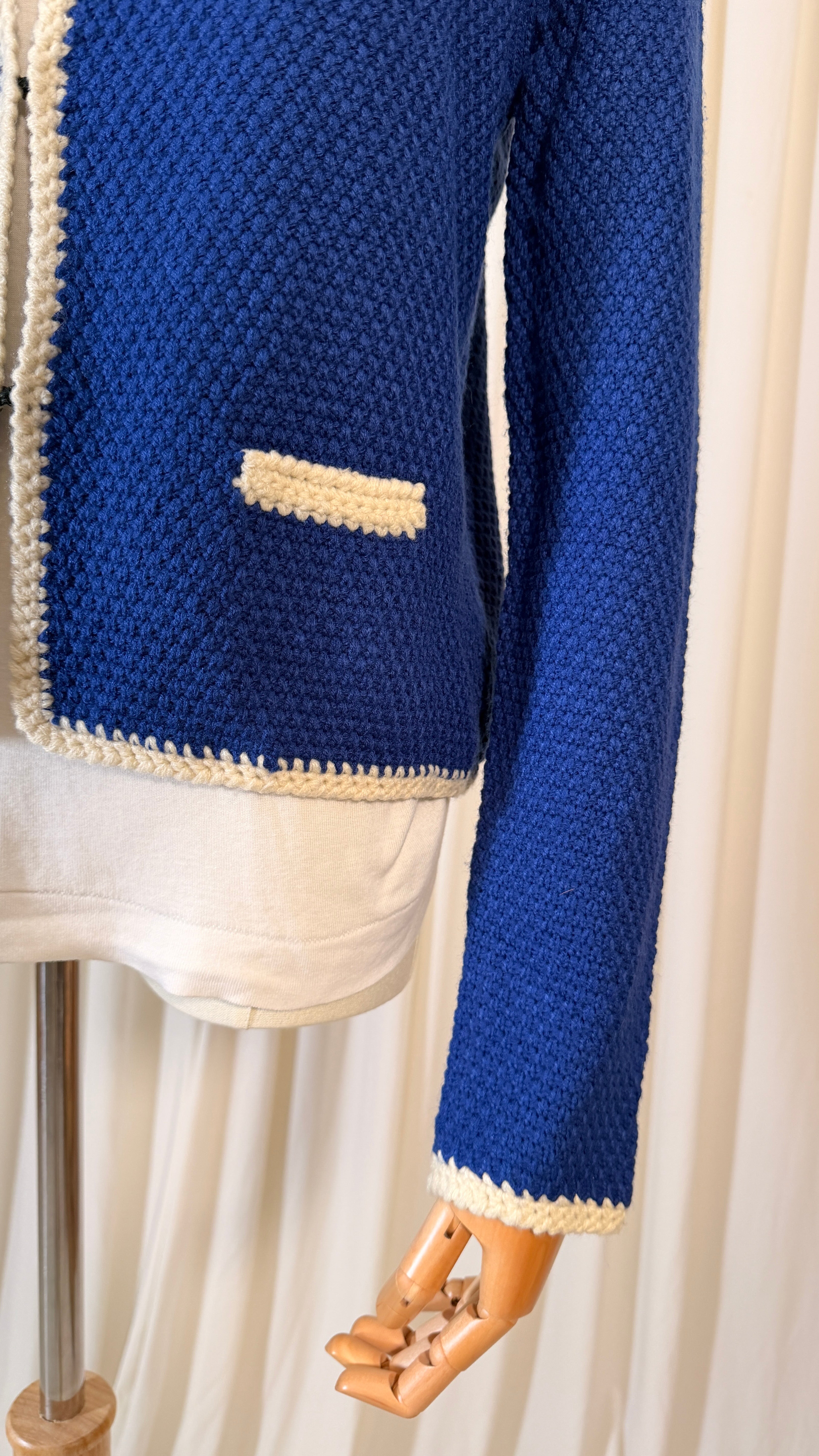 Cardigan vintage en maille bleu [L]