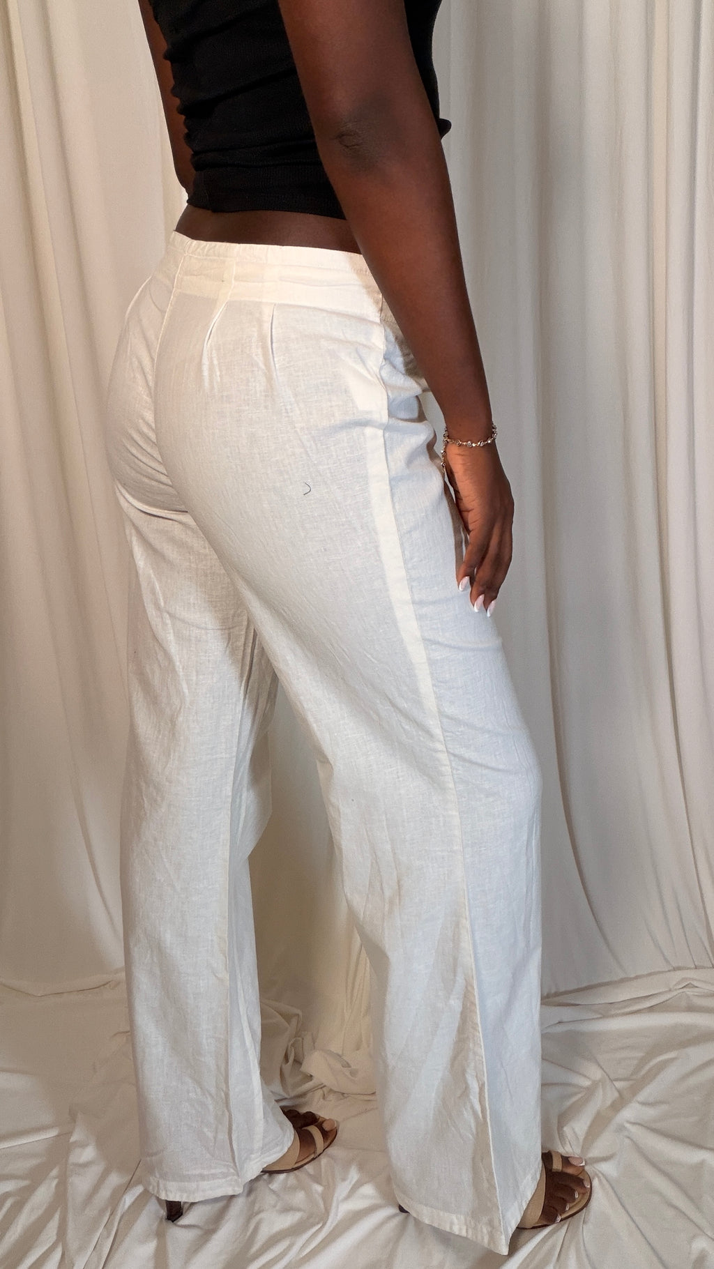 White Vintage Linen Trousers [36]