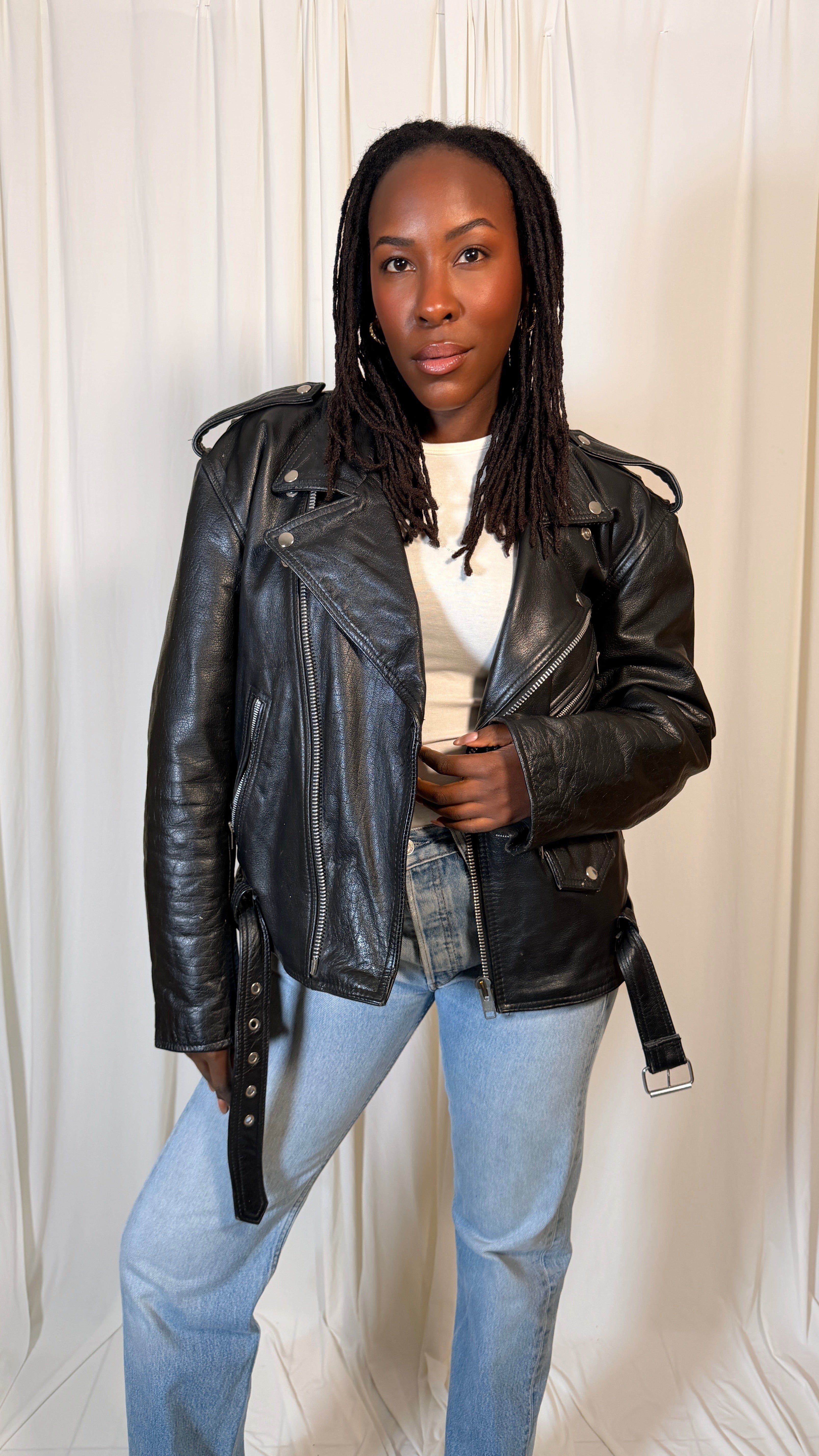 Blouson de motard en cuir vintage [Taille L]