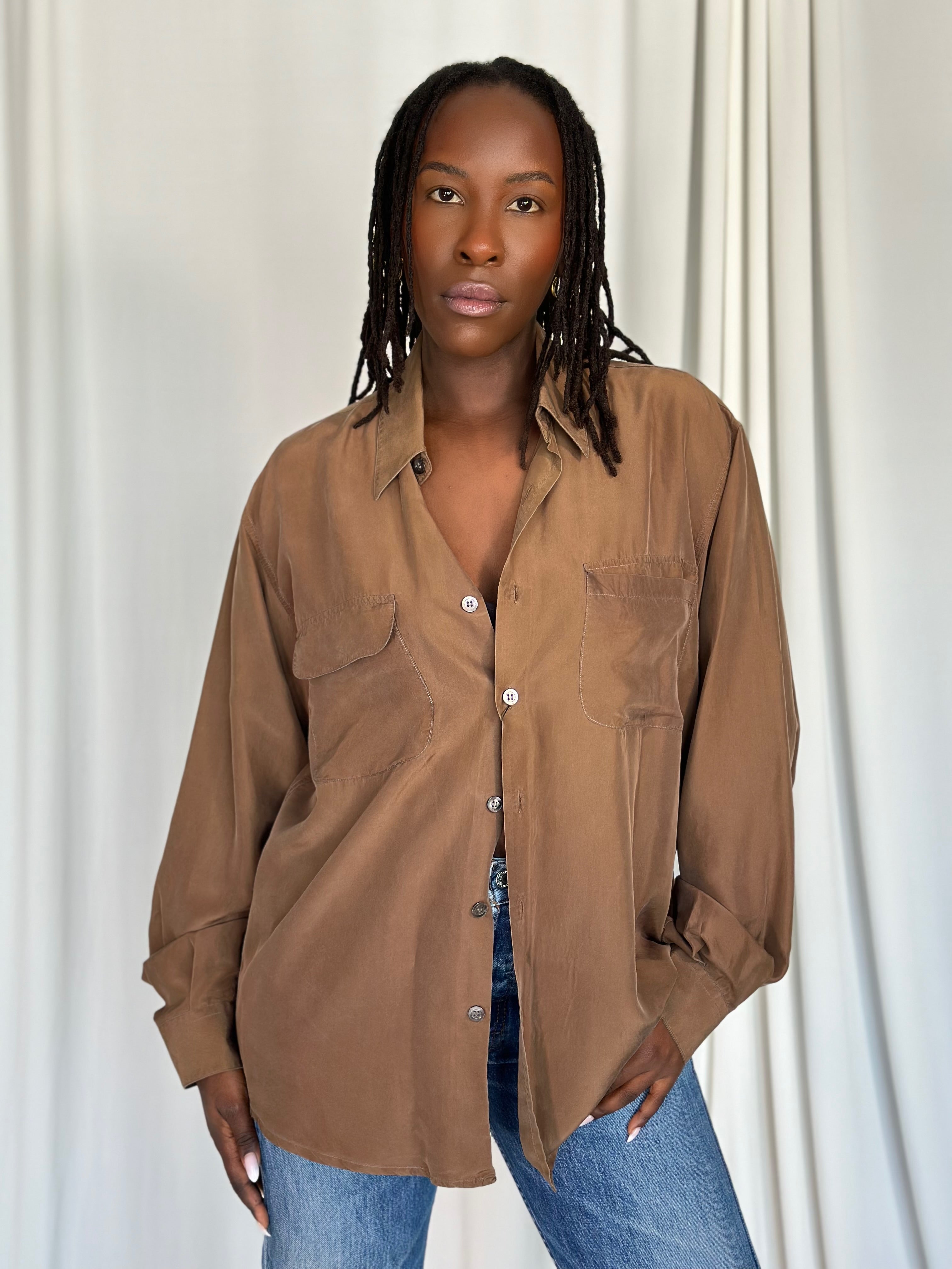 Silk Brown Blouse [L]