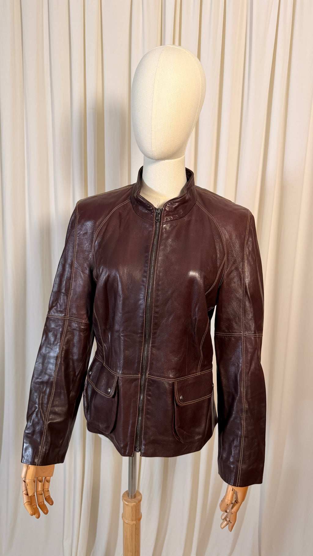 Blouson en cuir marron foncé années 90