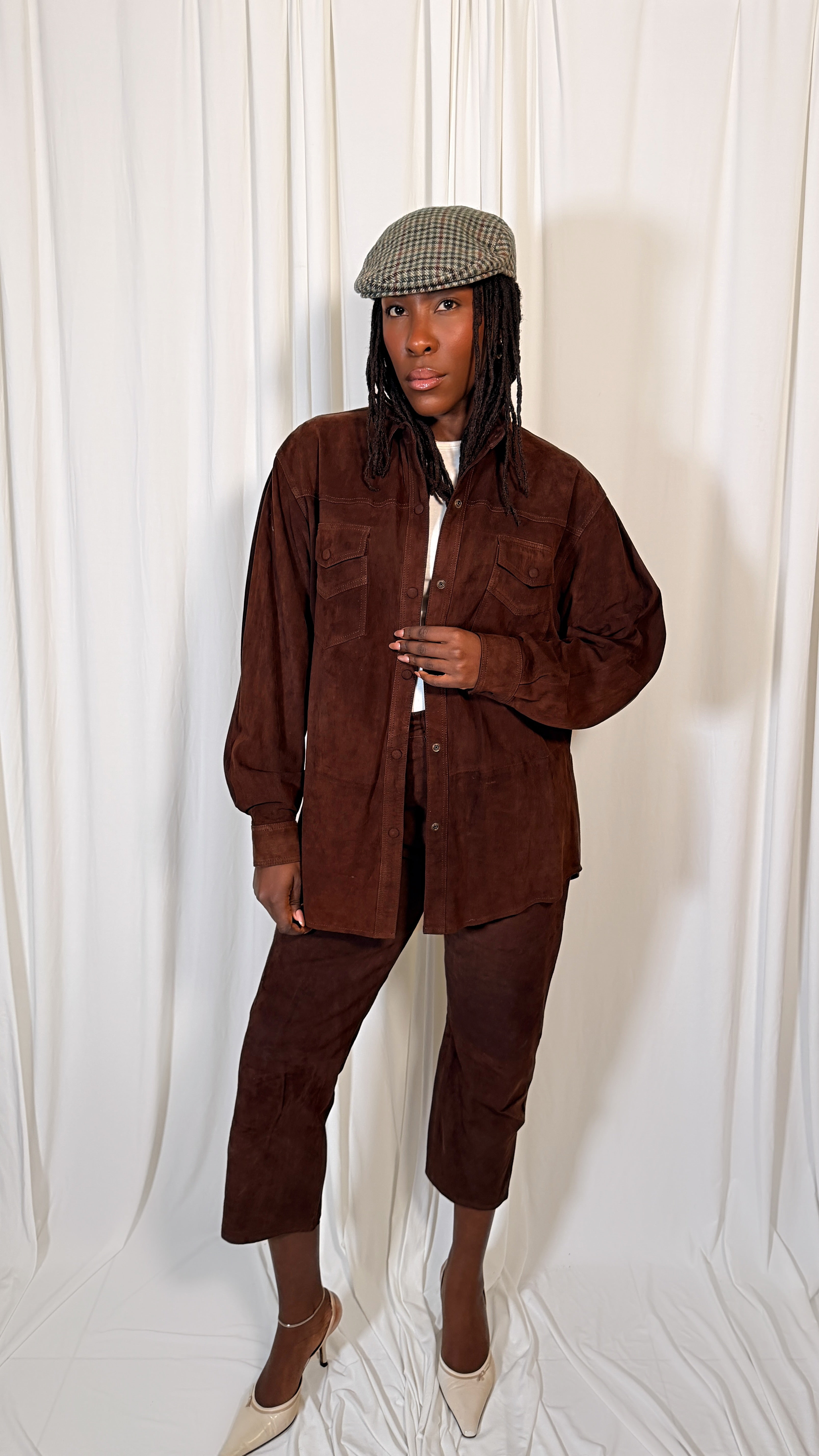 Ensemble vintage en cuir suédé