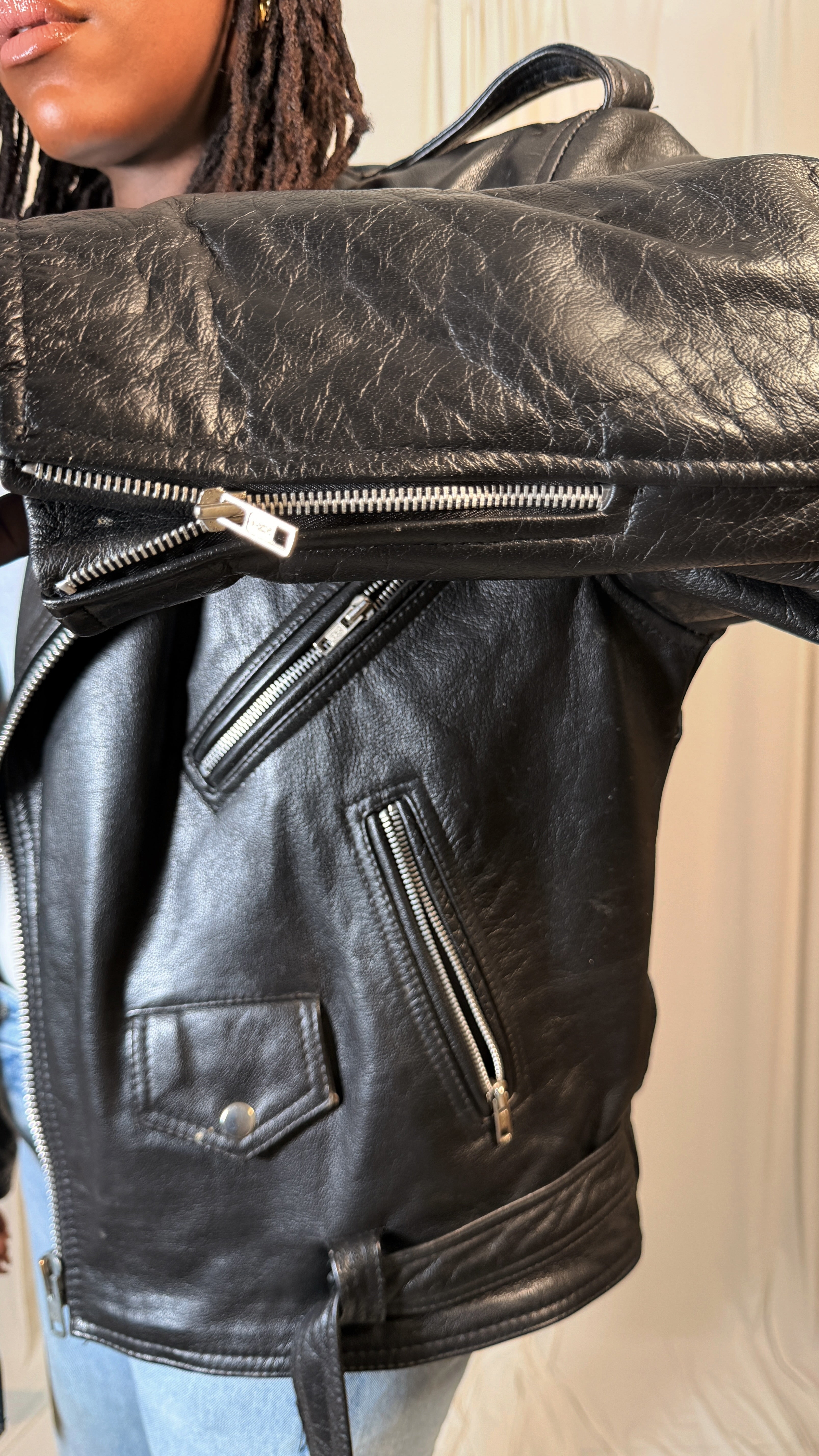 Blouson de motard en cuir vintage [Taille L]