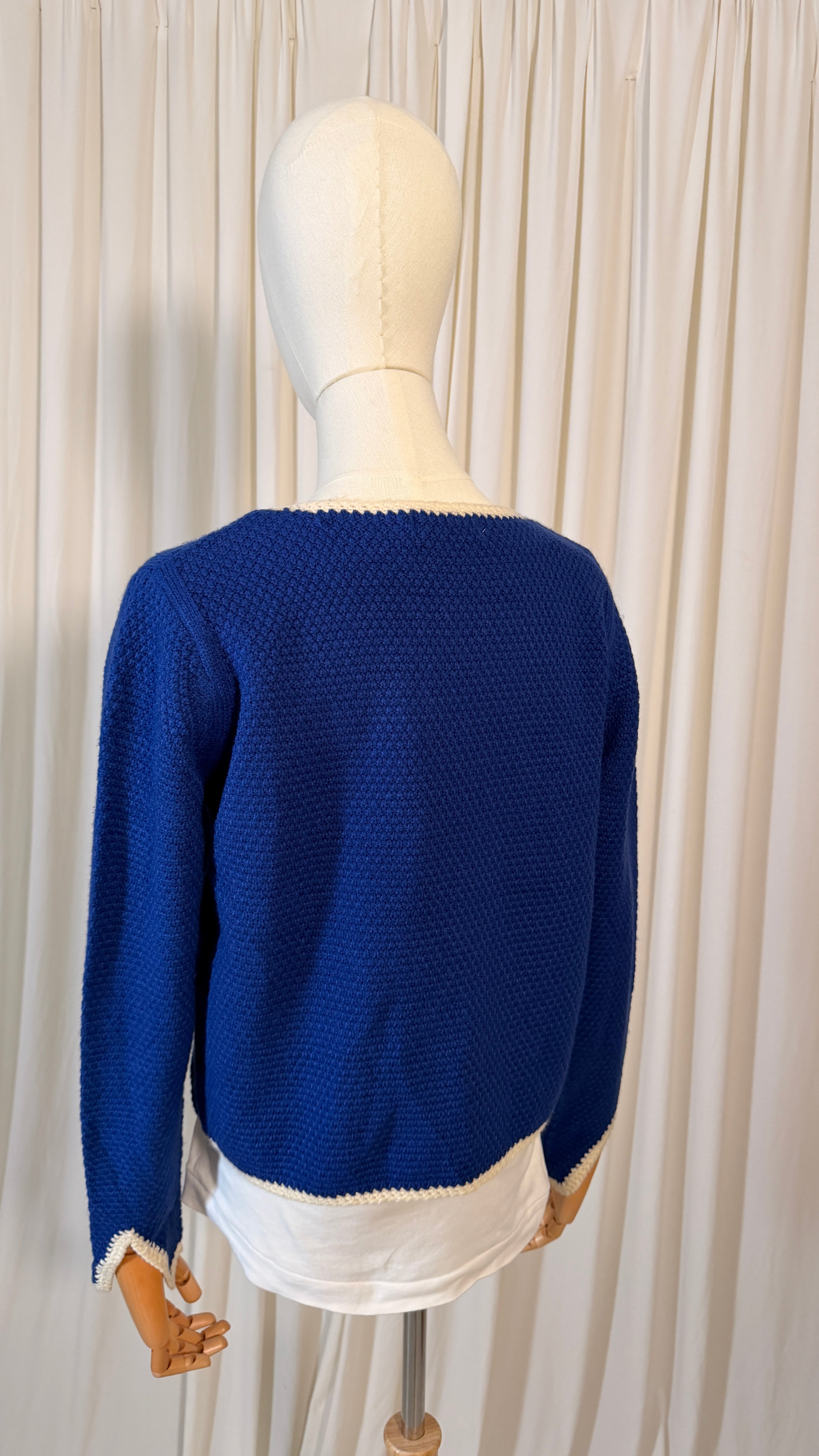 Cardigan vintage en maille bleu [L]
