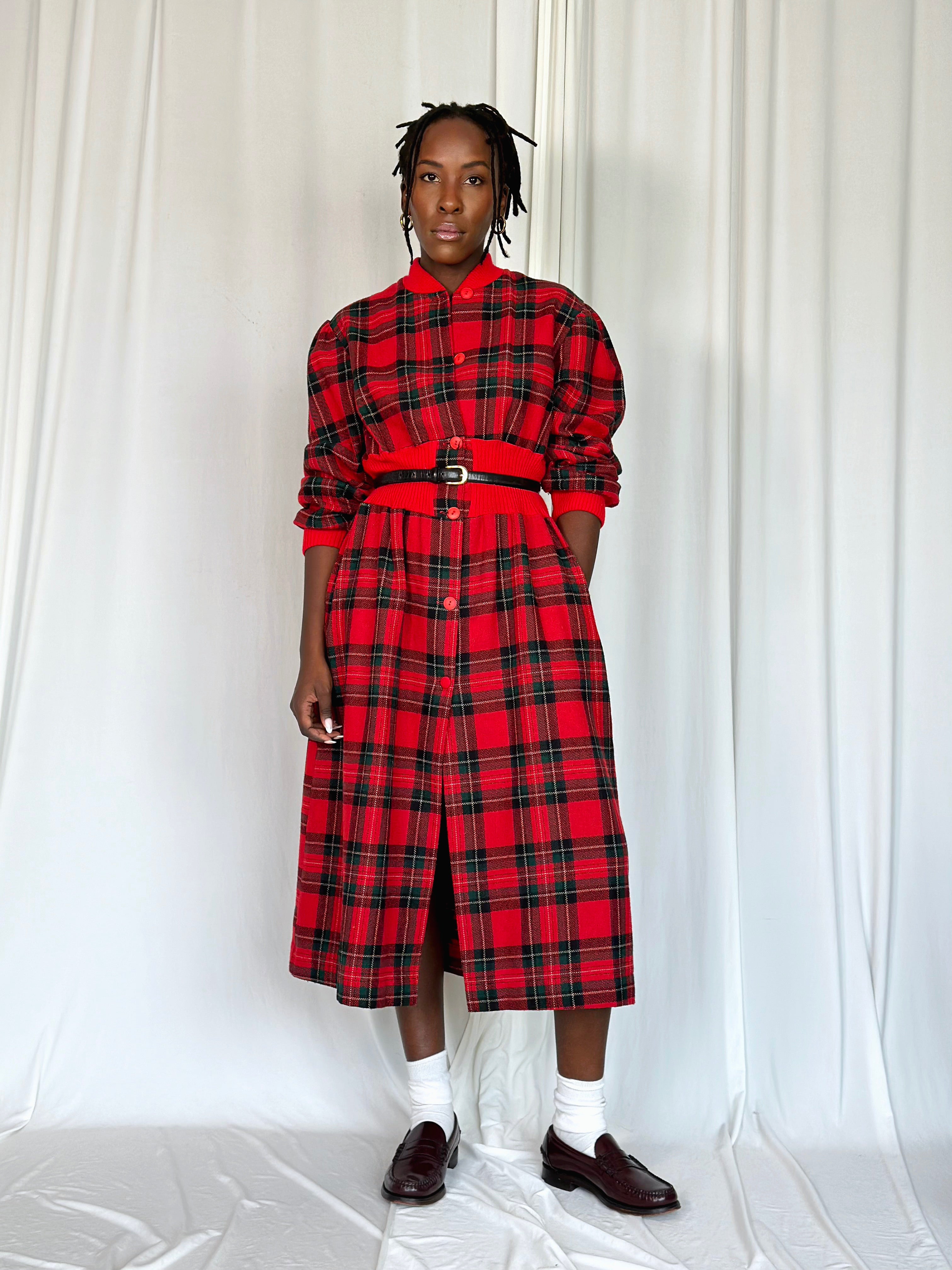 Vintage Tartan Wool Dress [M/L]