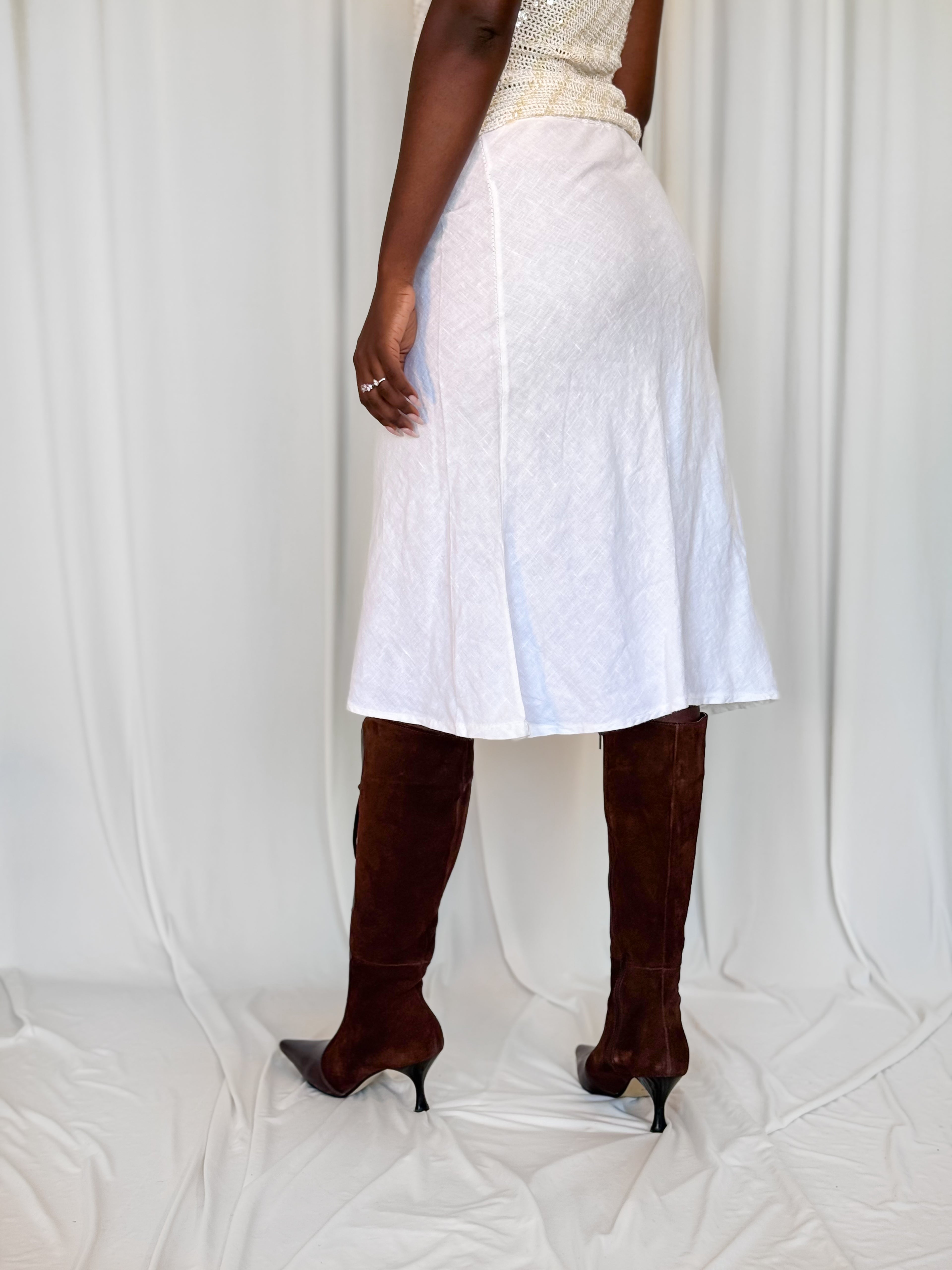 Linen Midi White Skirt [S]