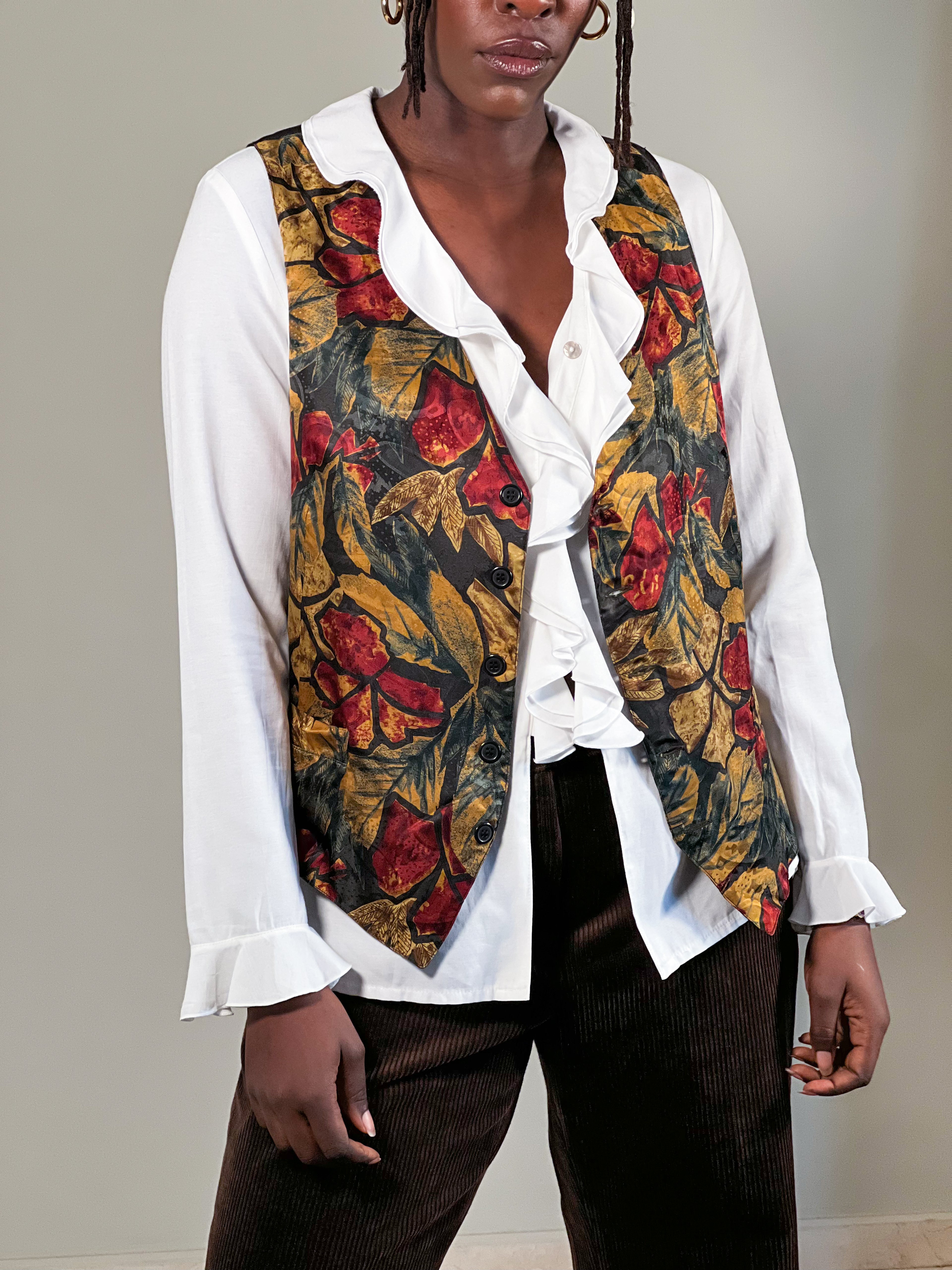 100% Silk Floral Vest [M]