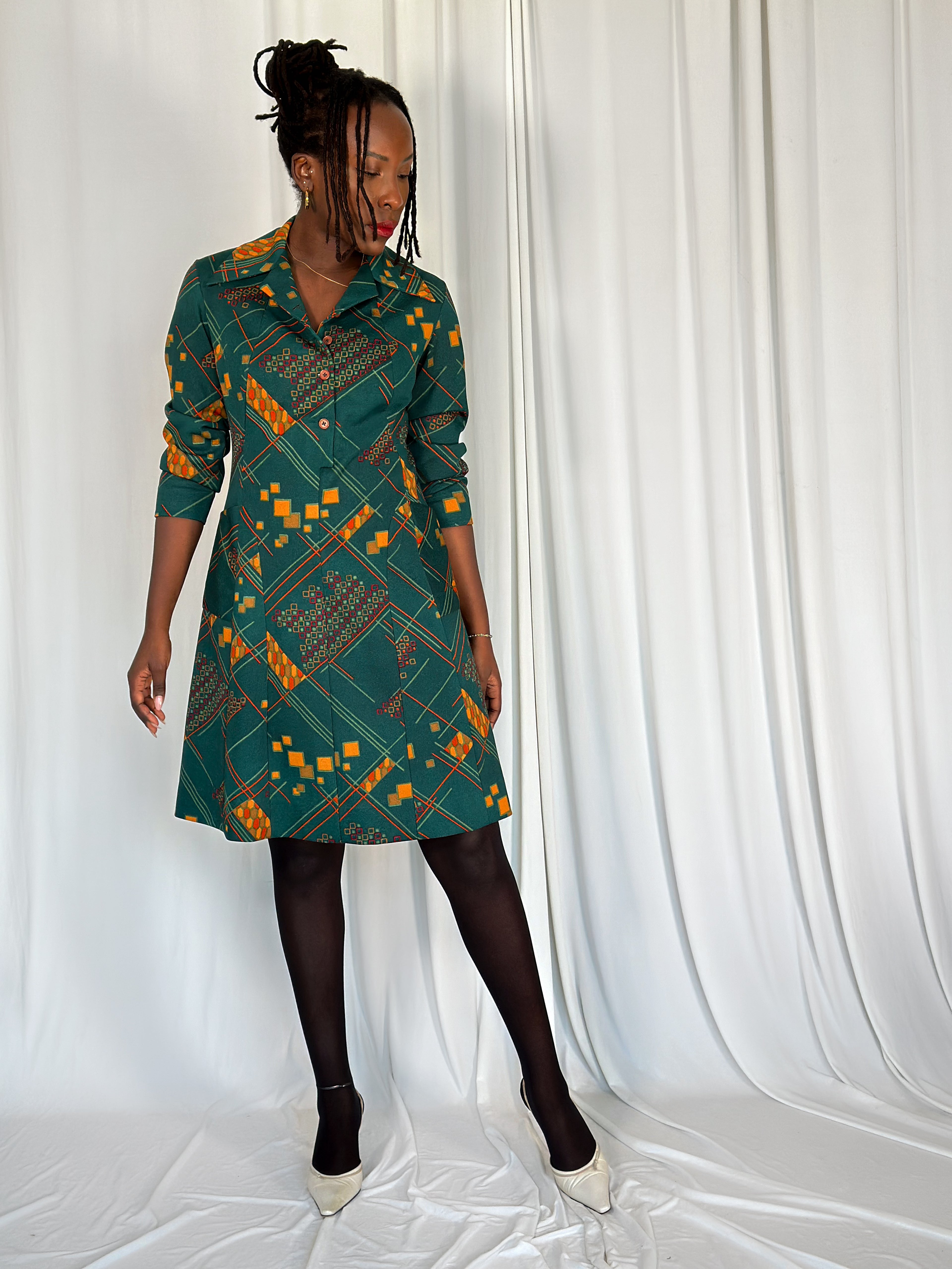 70s Green Dress [M]