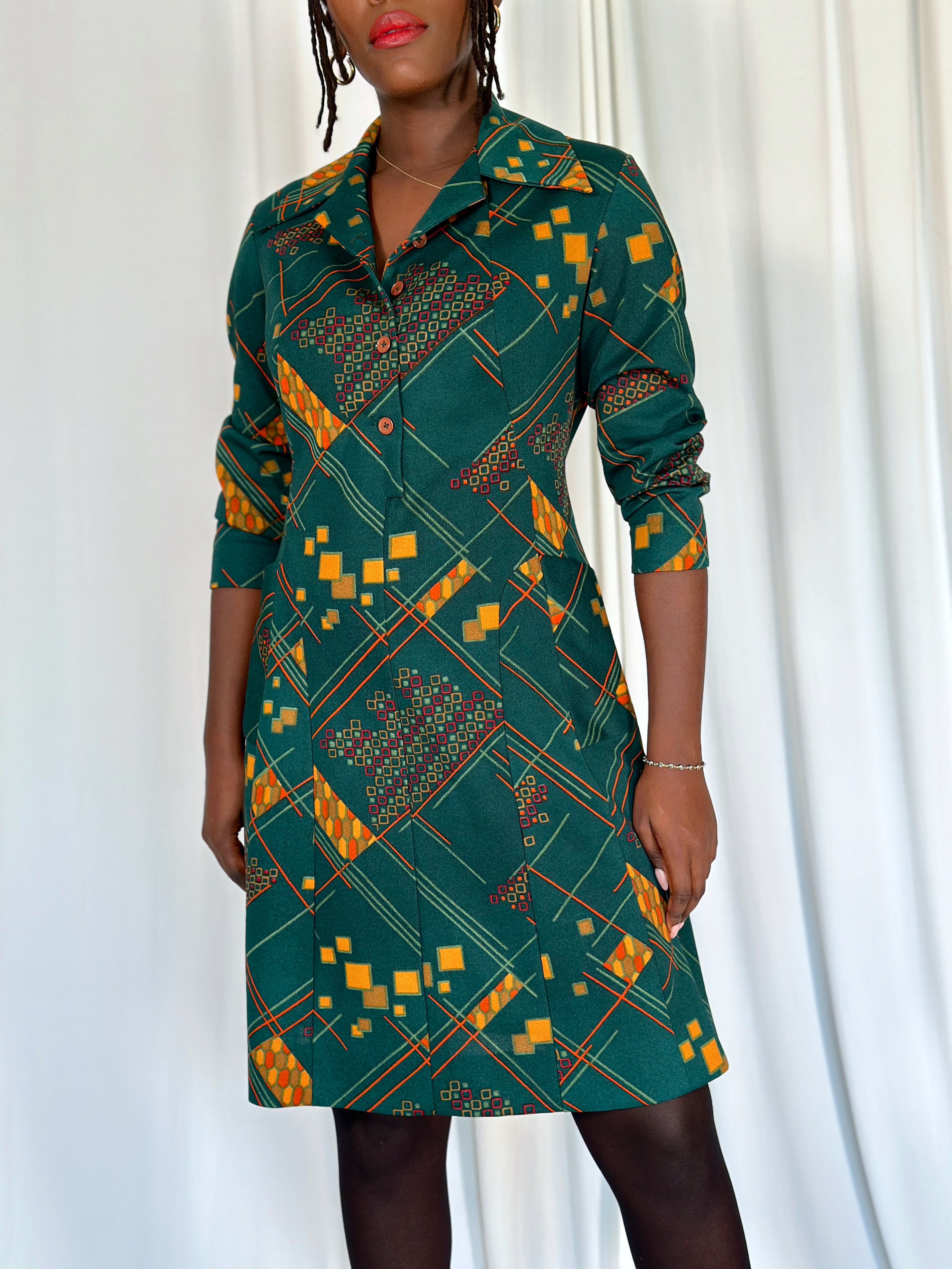 70s Green Dress [M]