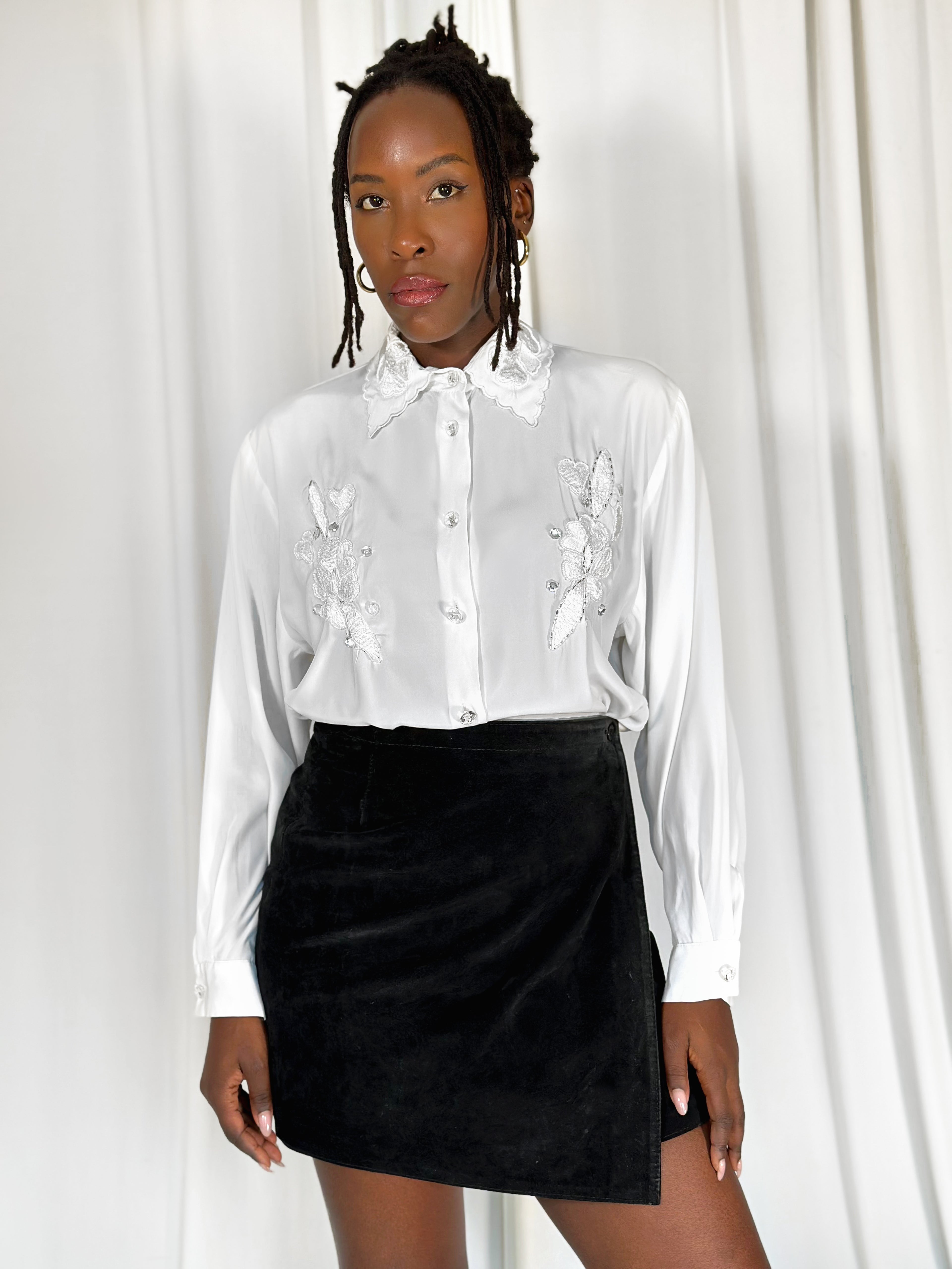 Beaded White Blouse [L]