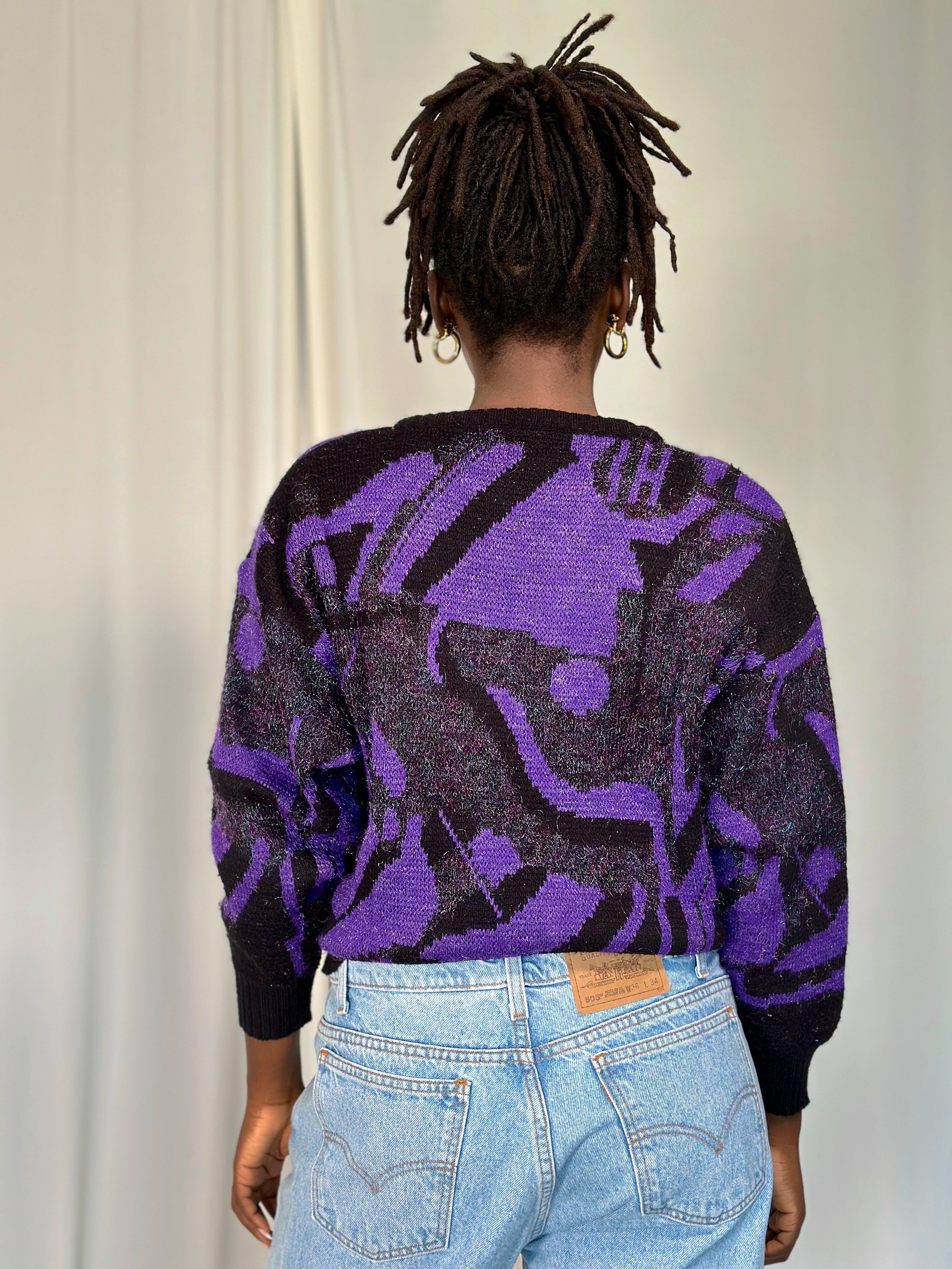 Purple Black 80s Sweater