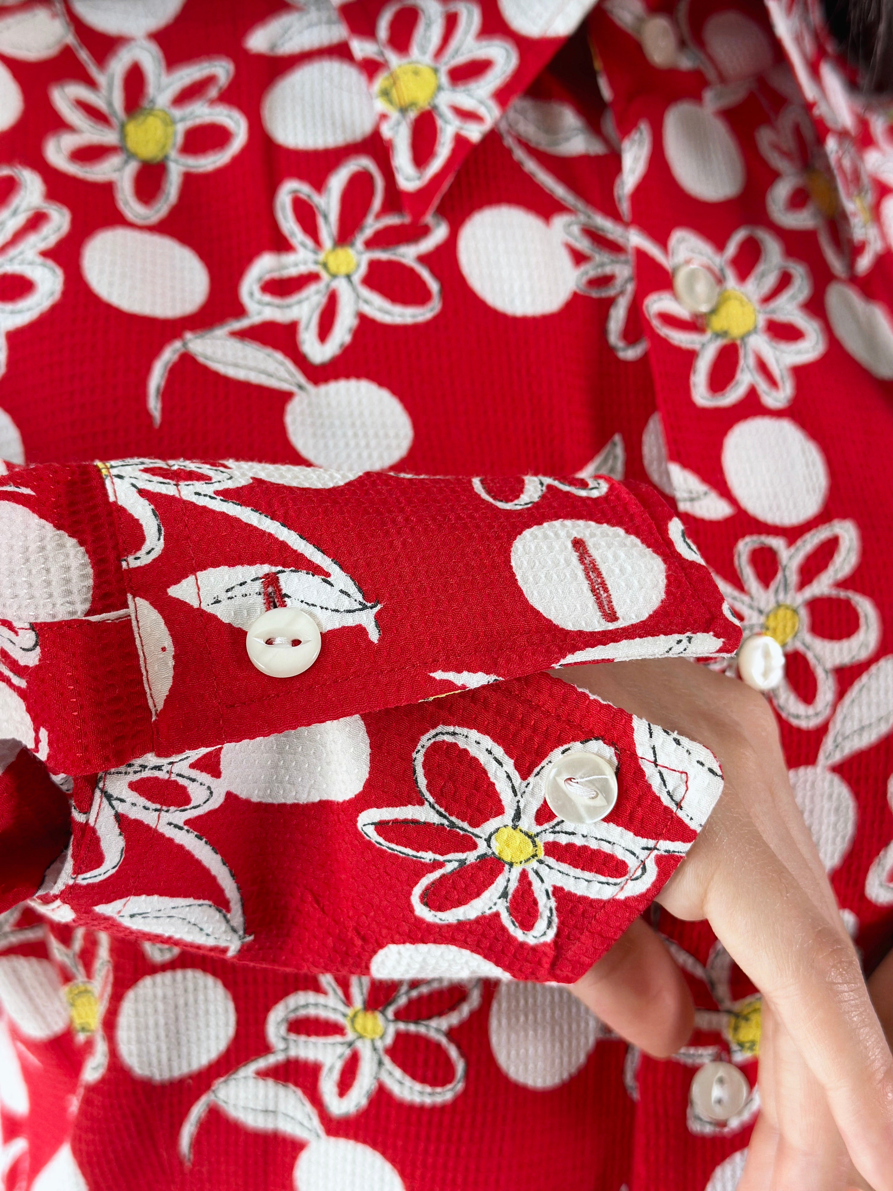 70s Red Flower Shirt [S/M]