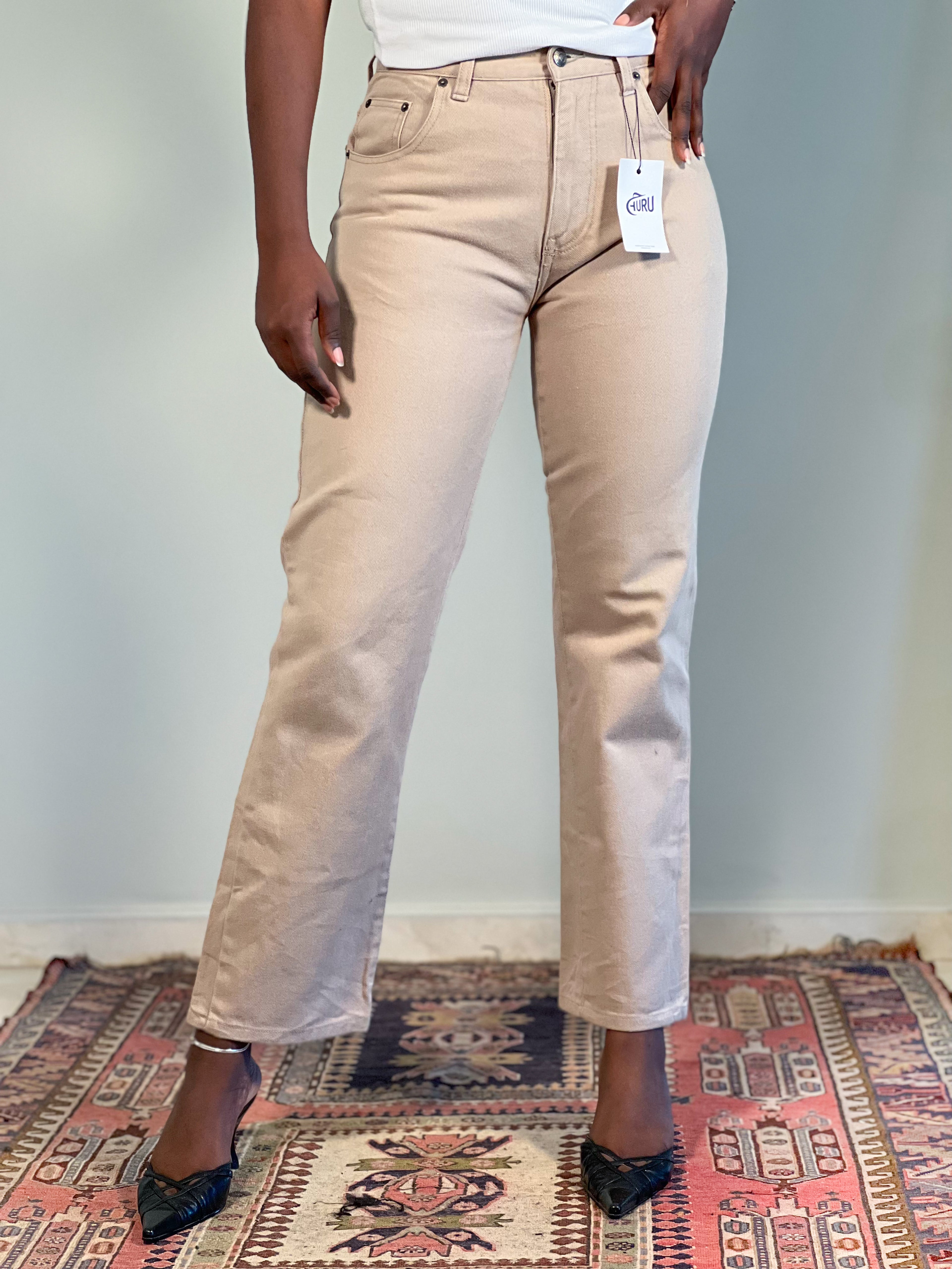 High-Waist cream Jeans [36]