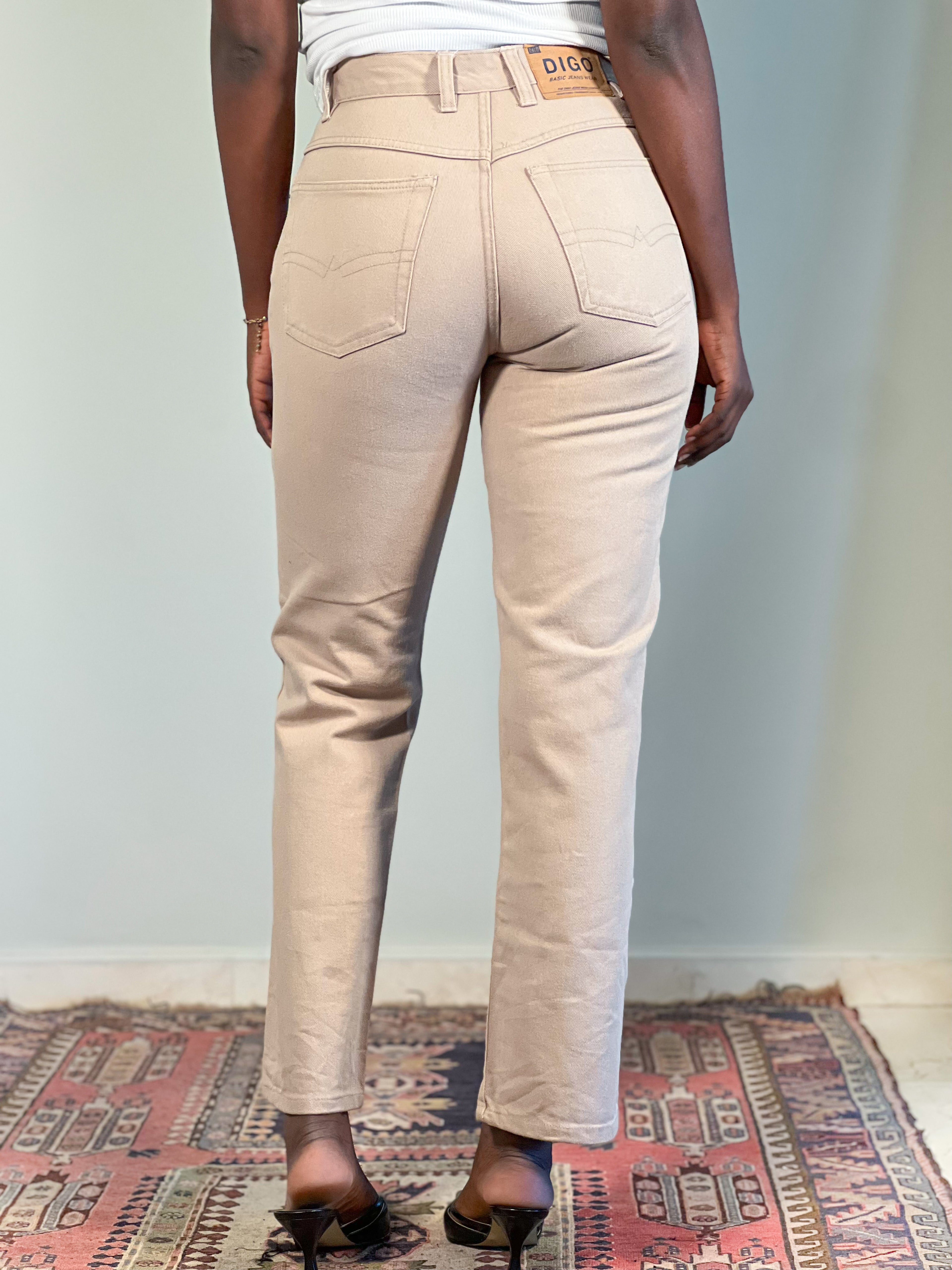 High-Waist cream Jeans [36]