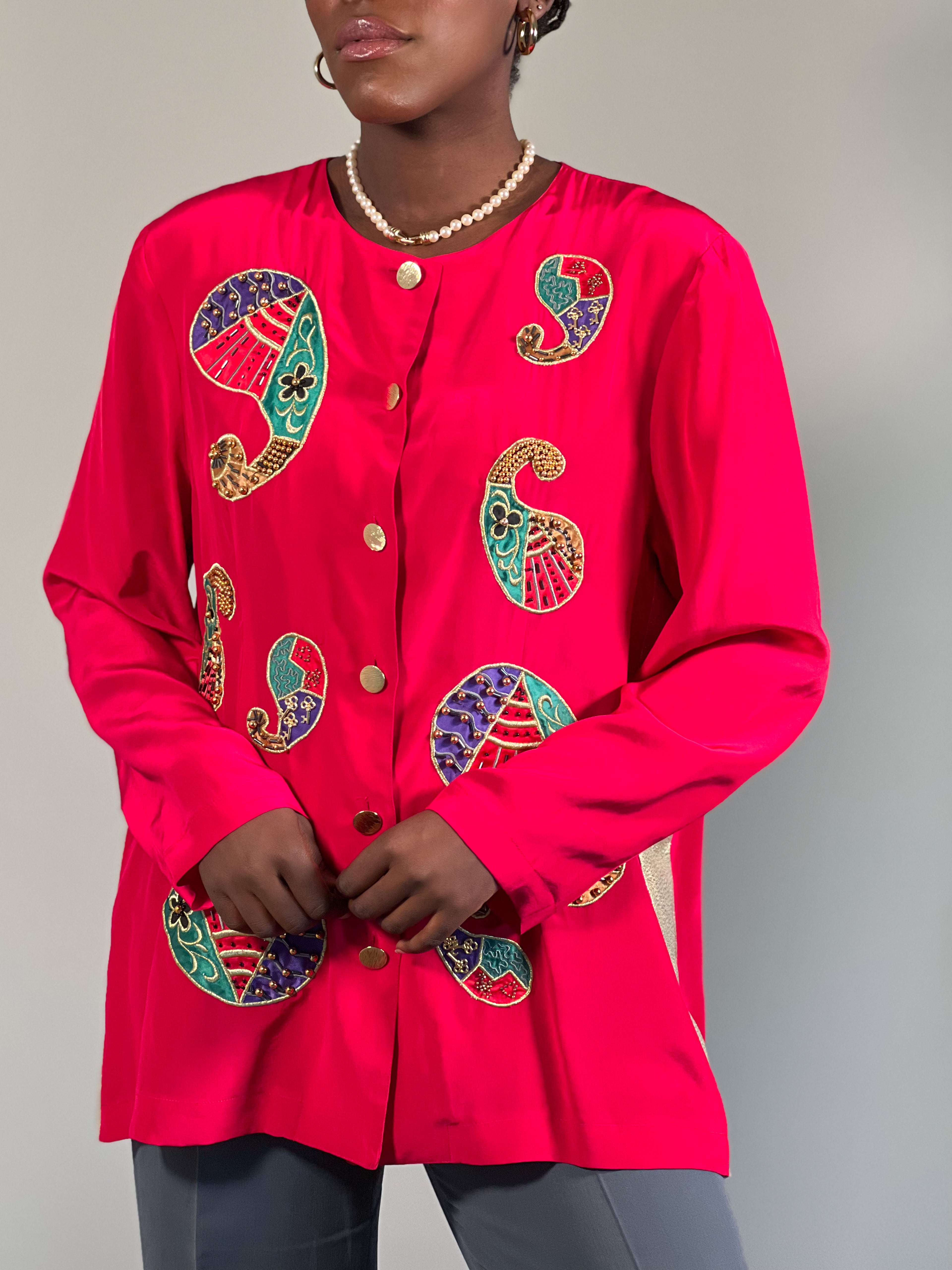 100% Silk 80s Blouse [M/L]