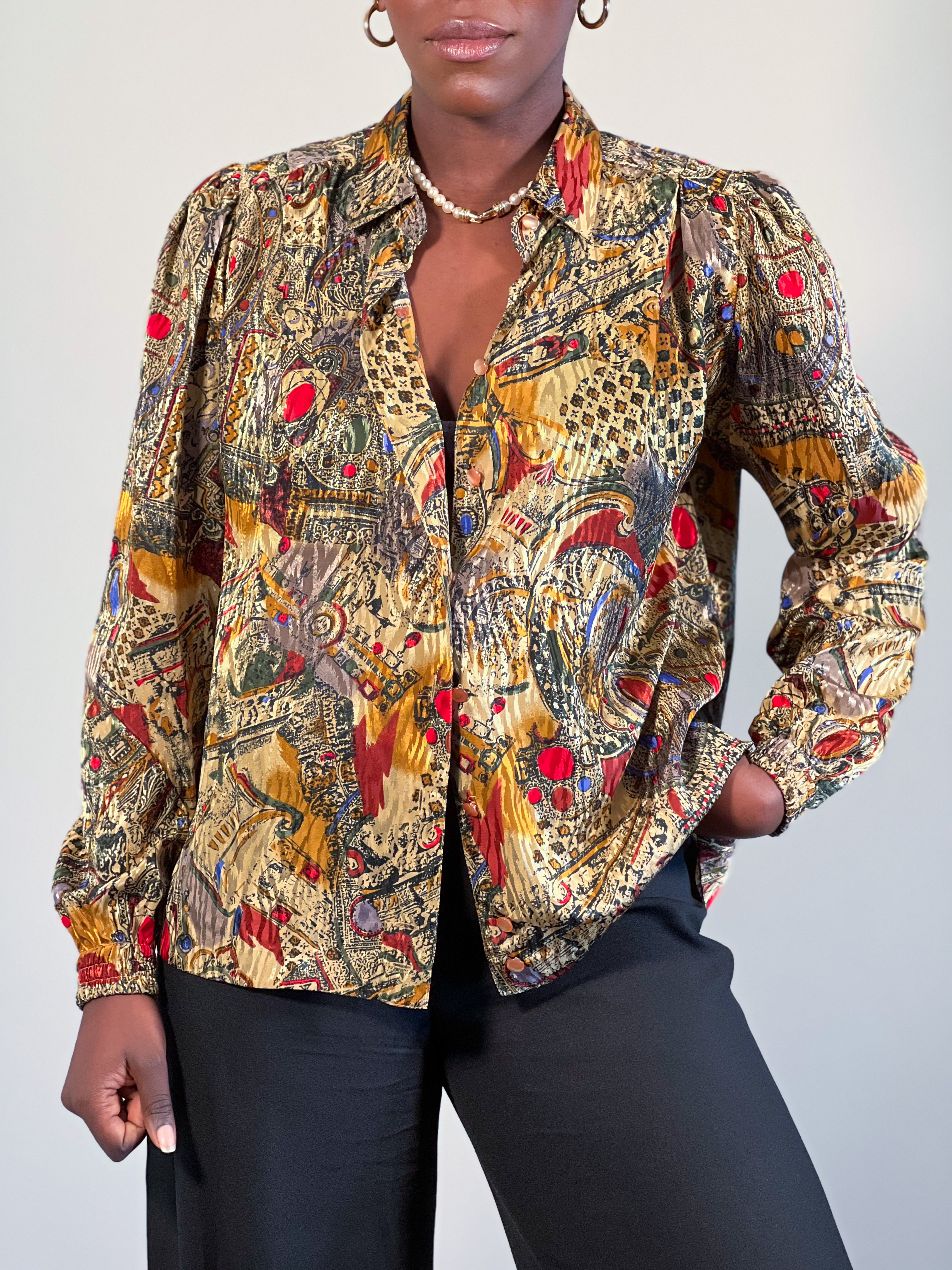 80's Gold & Red Blouse [S/M]